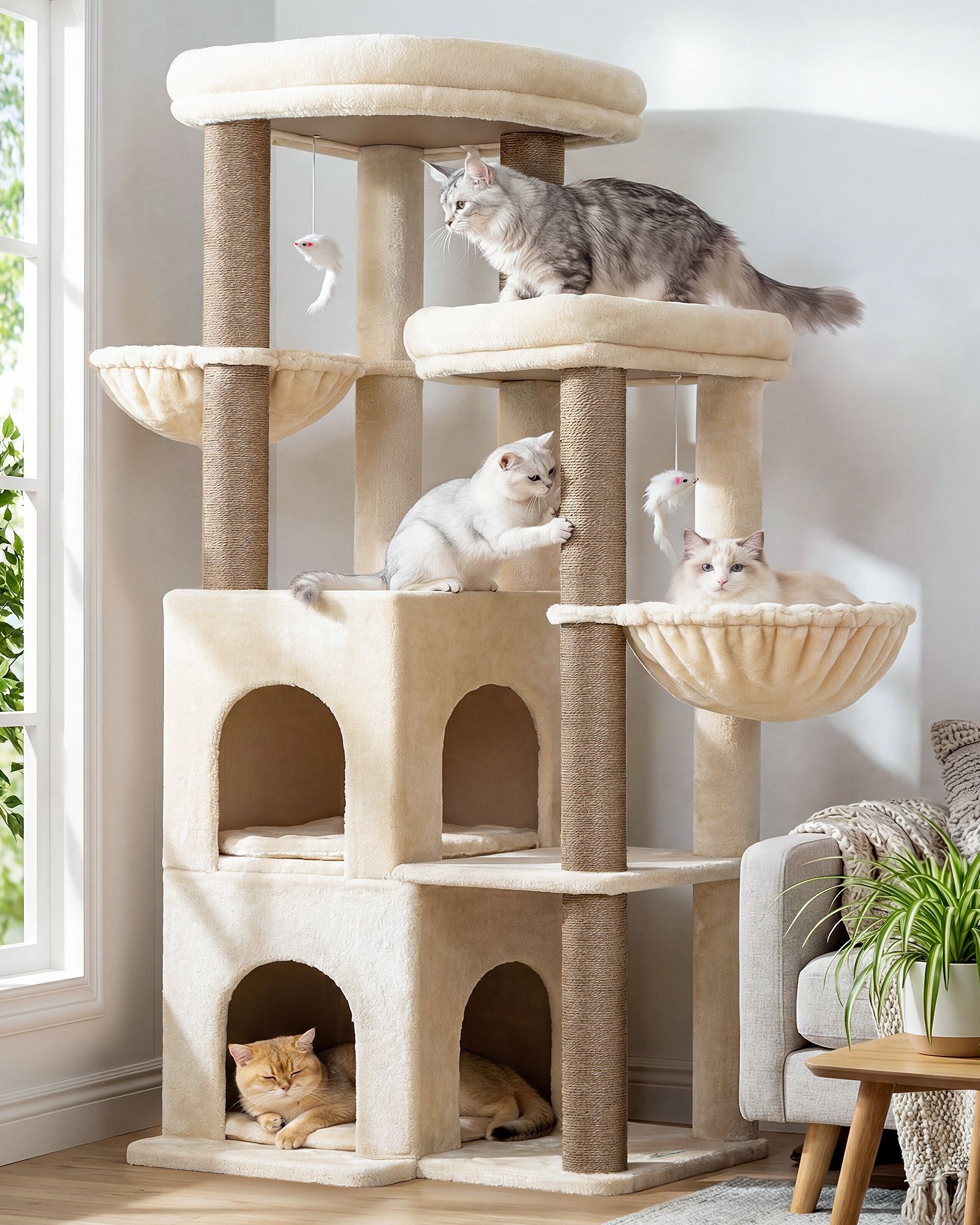 S63 Cat Tree For Large Cats(Beige,63-inch)
