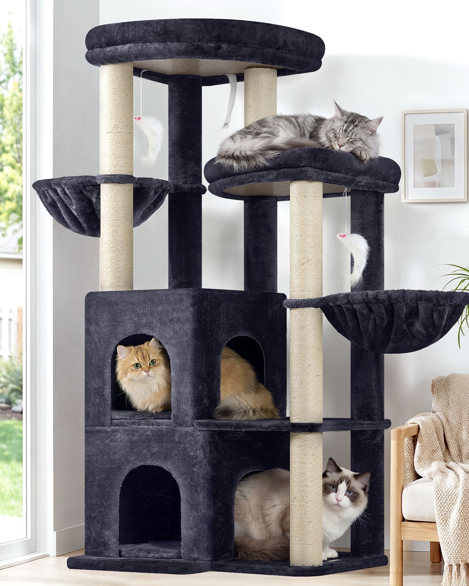 S63 Cat Tree For Large Cats(Dark Grey,63-inch)