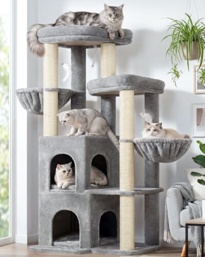 S63 Cat Tree For Large Cats(Light Grey,63-inch)