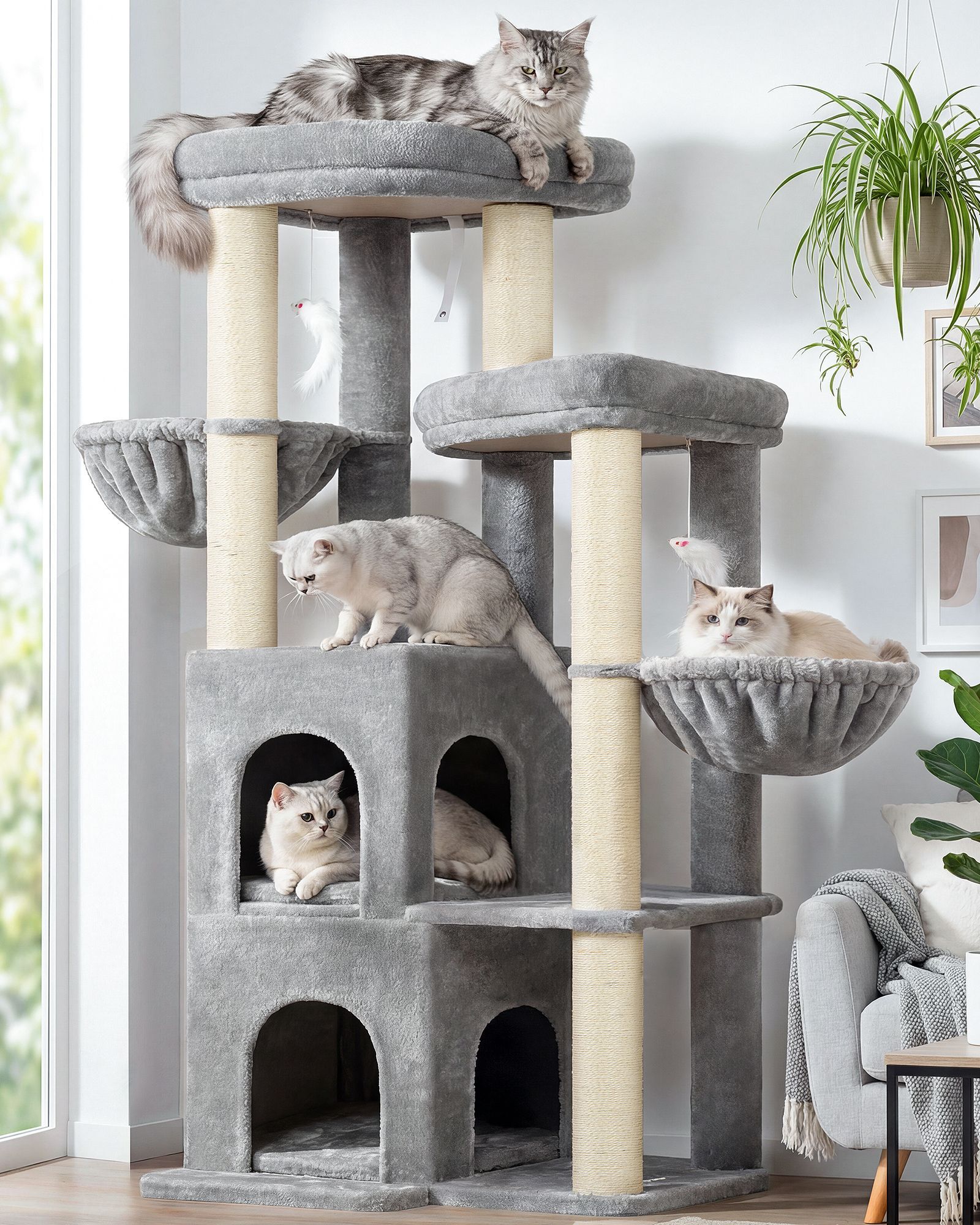 S63 Cat Tree For Large Cats(Light Grey,63-inch)