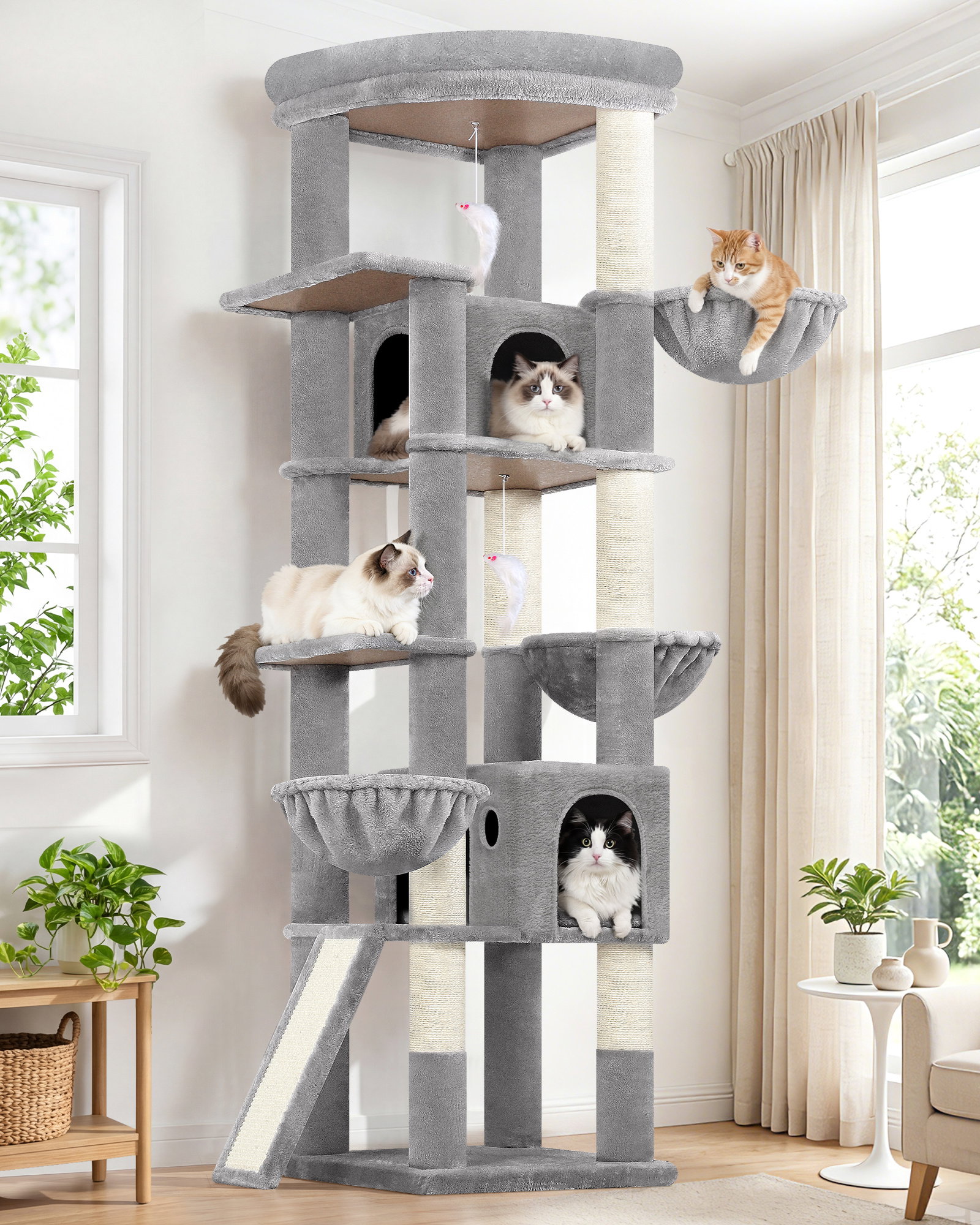 S78G Cat Tree(Light Grey,78-inch)