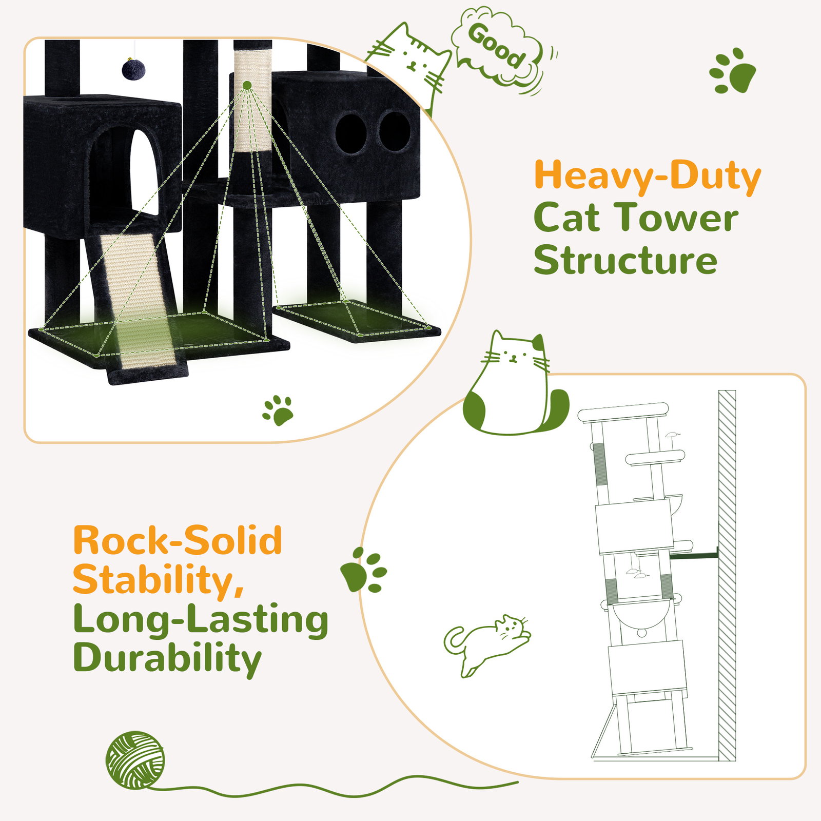 S82D Heavy Duty Cat Tree(Dark Grey,82-inch)