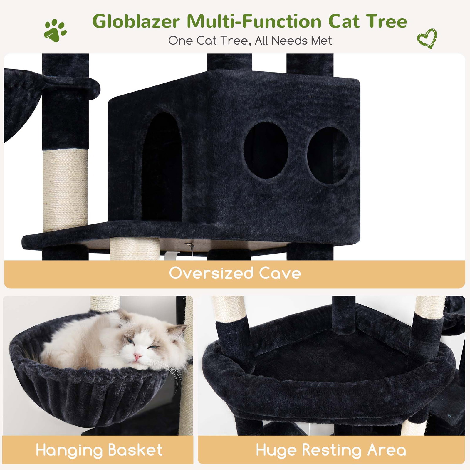 S82D Heavy Duty Cat Tree(Dark Grey,82-inch)