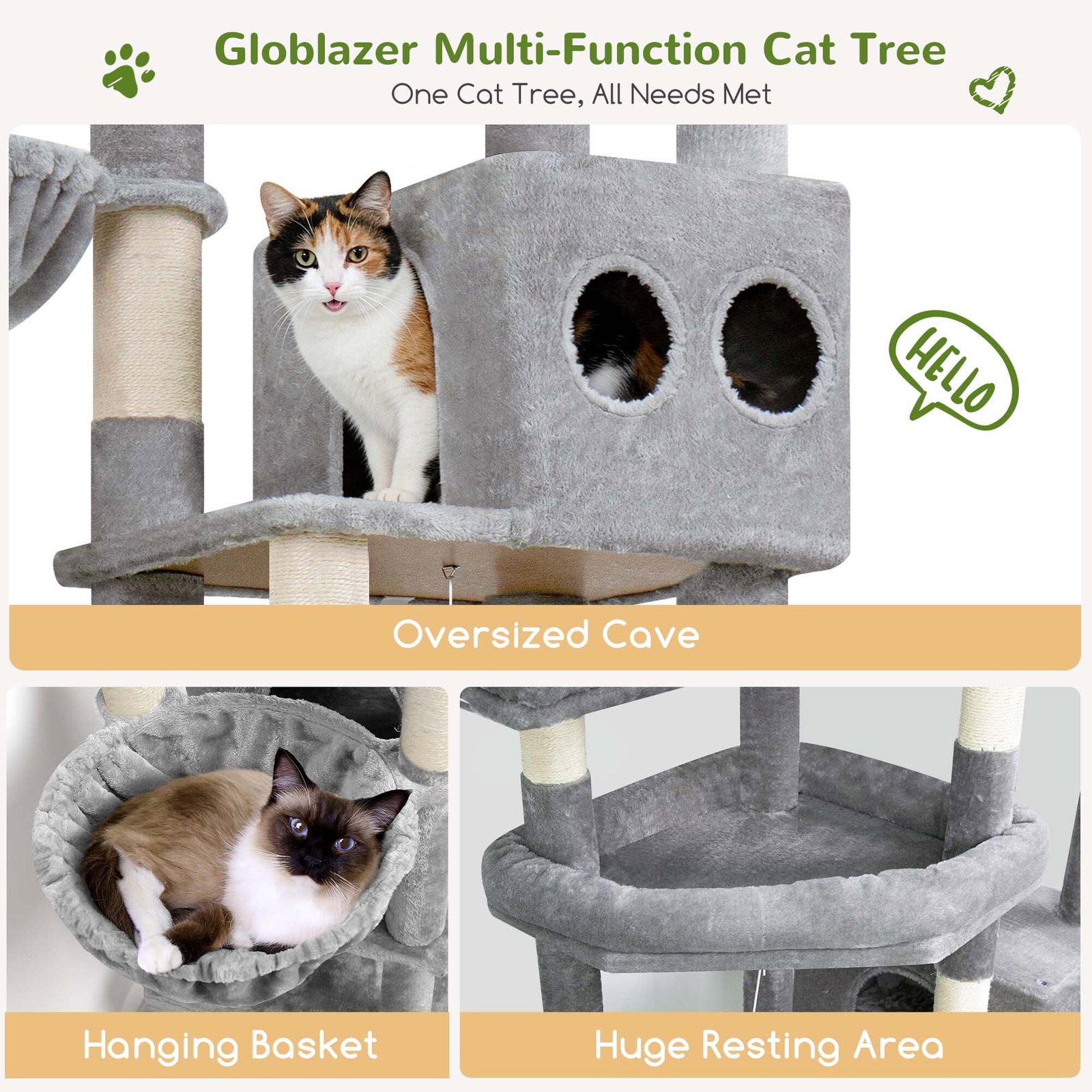 S82D Heavy Duty Cat Tree(Light Grey,82-inch)