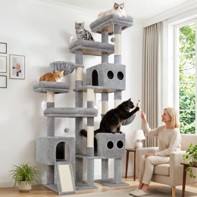 S82D Heavy Duty Cat Tree(Light Grey,82-inch)