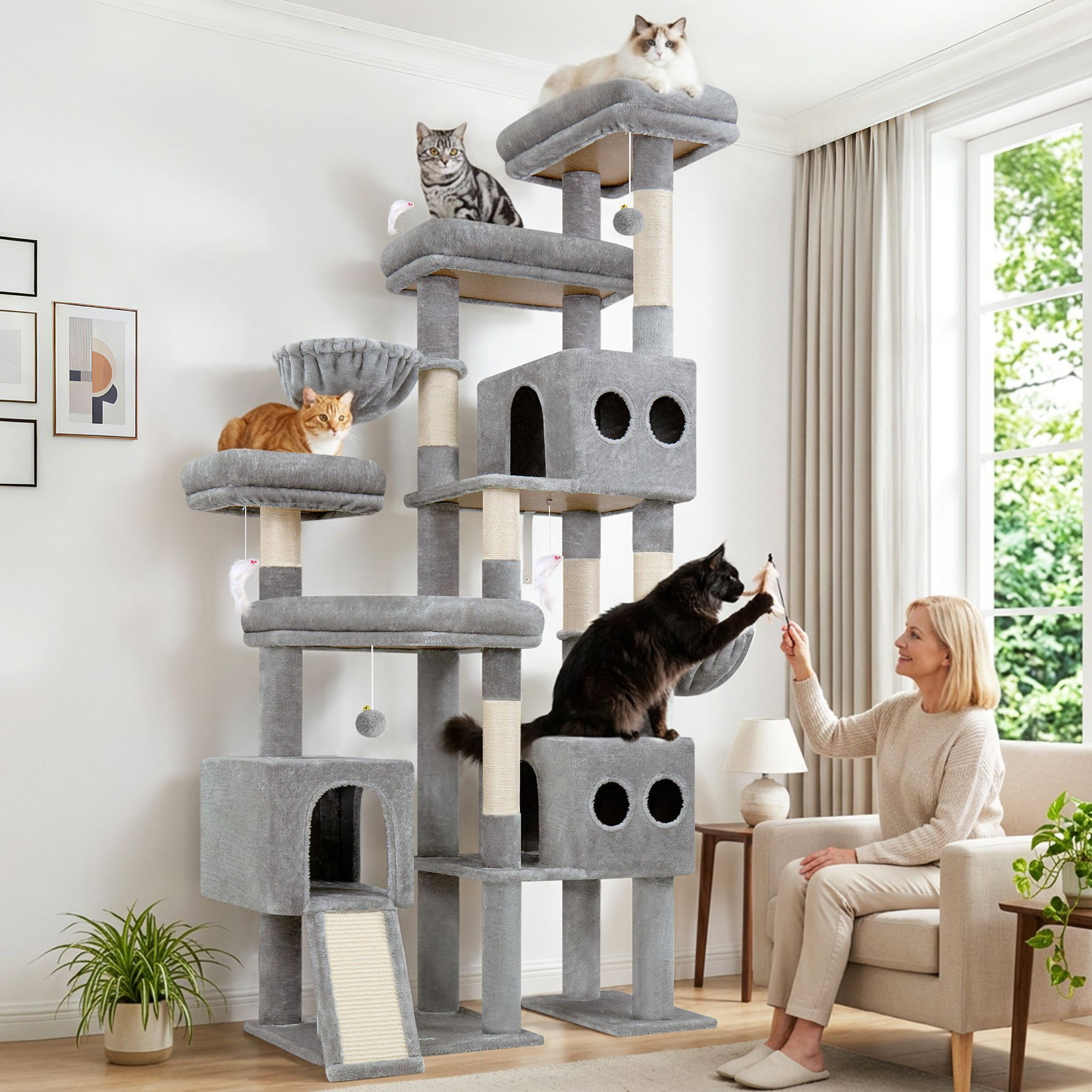 S82D Heavy Duty Cat Tree(Light Grey,82-inch)