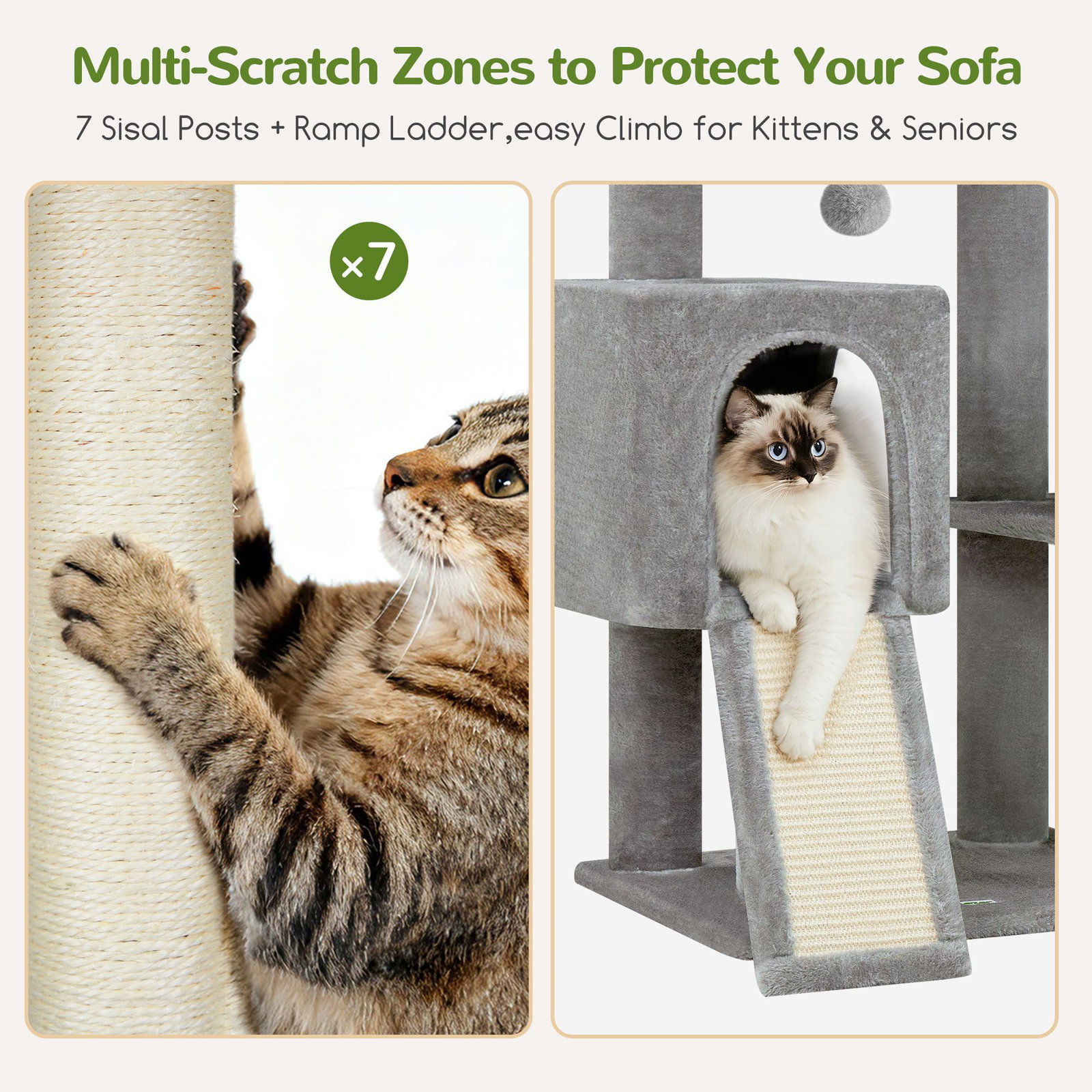 S82D Heavy Duty Cat Tree(Light Grey,82-inch)