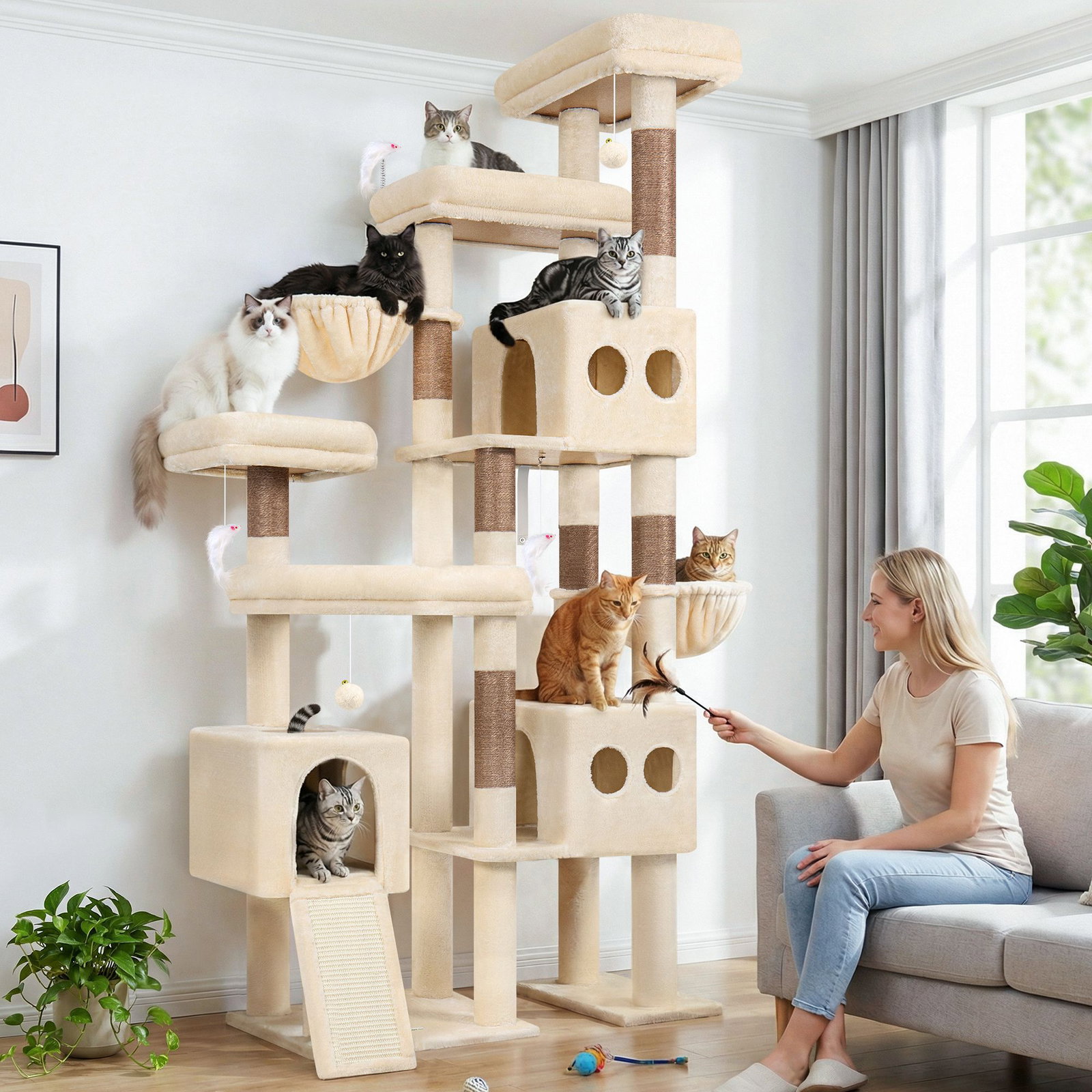 S82D Heavy Duty Cat Tree(Beige,82-inch)
