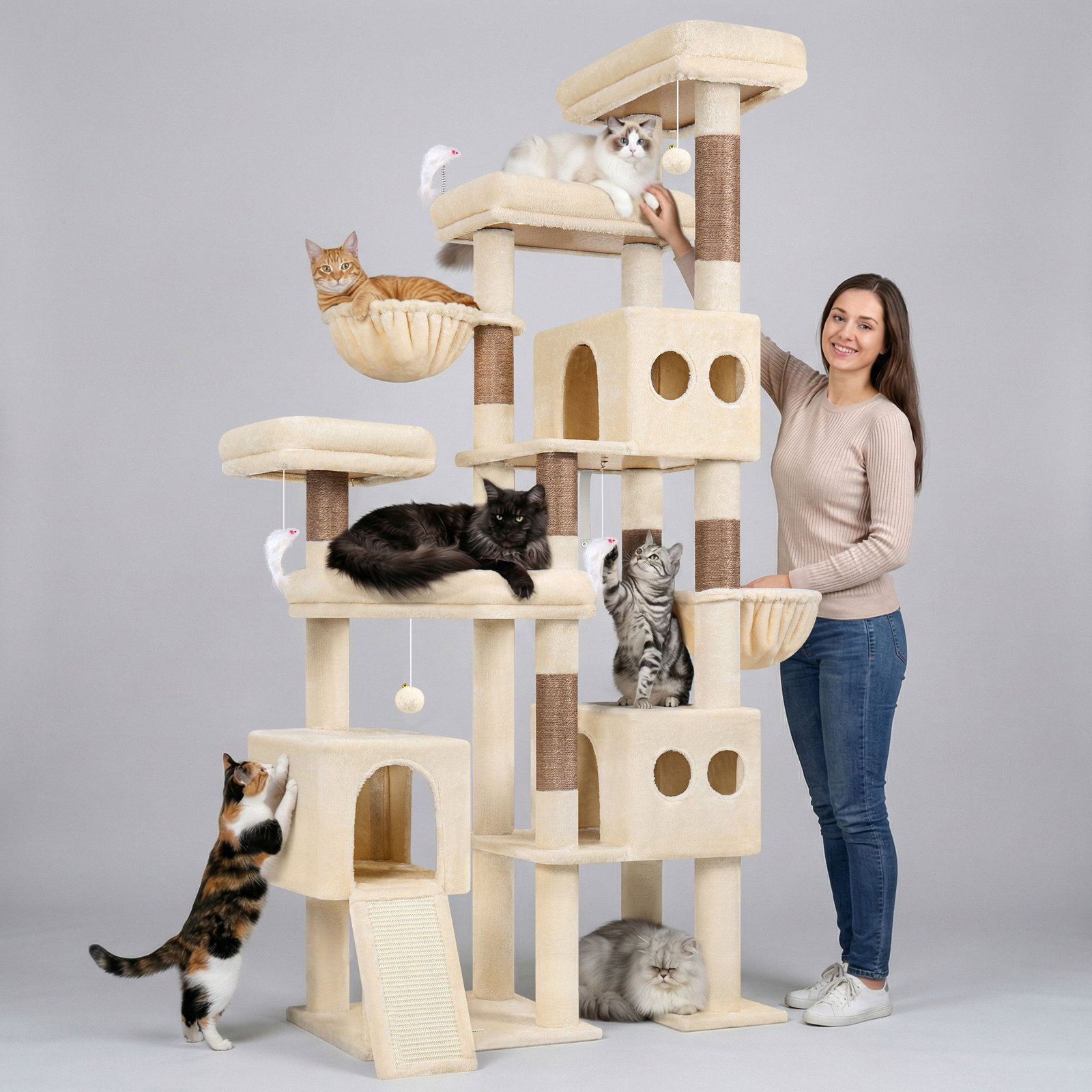 S82D Heavy Duty Cat Tree(Beige,82-inch)