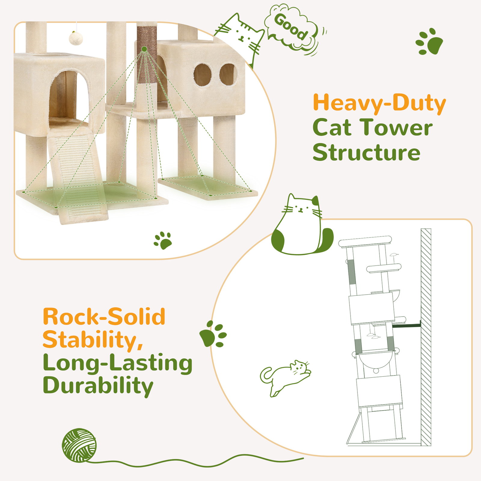 S82D Heavy Duty Cat Tree(Beige,82-inch)