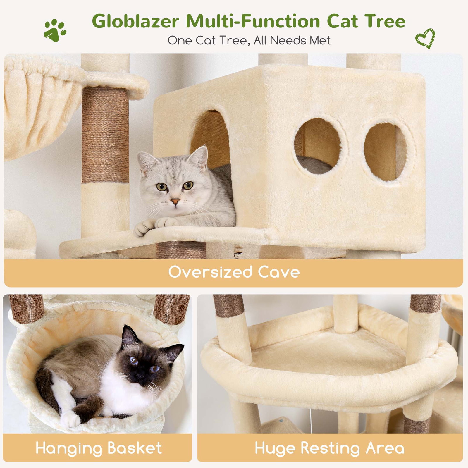 S82D Heavy Duty Cat Tree(Beige,82-inch)