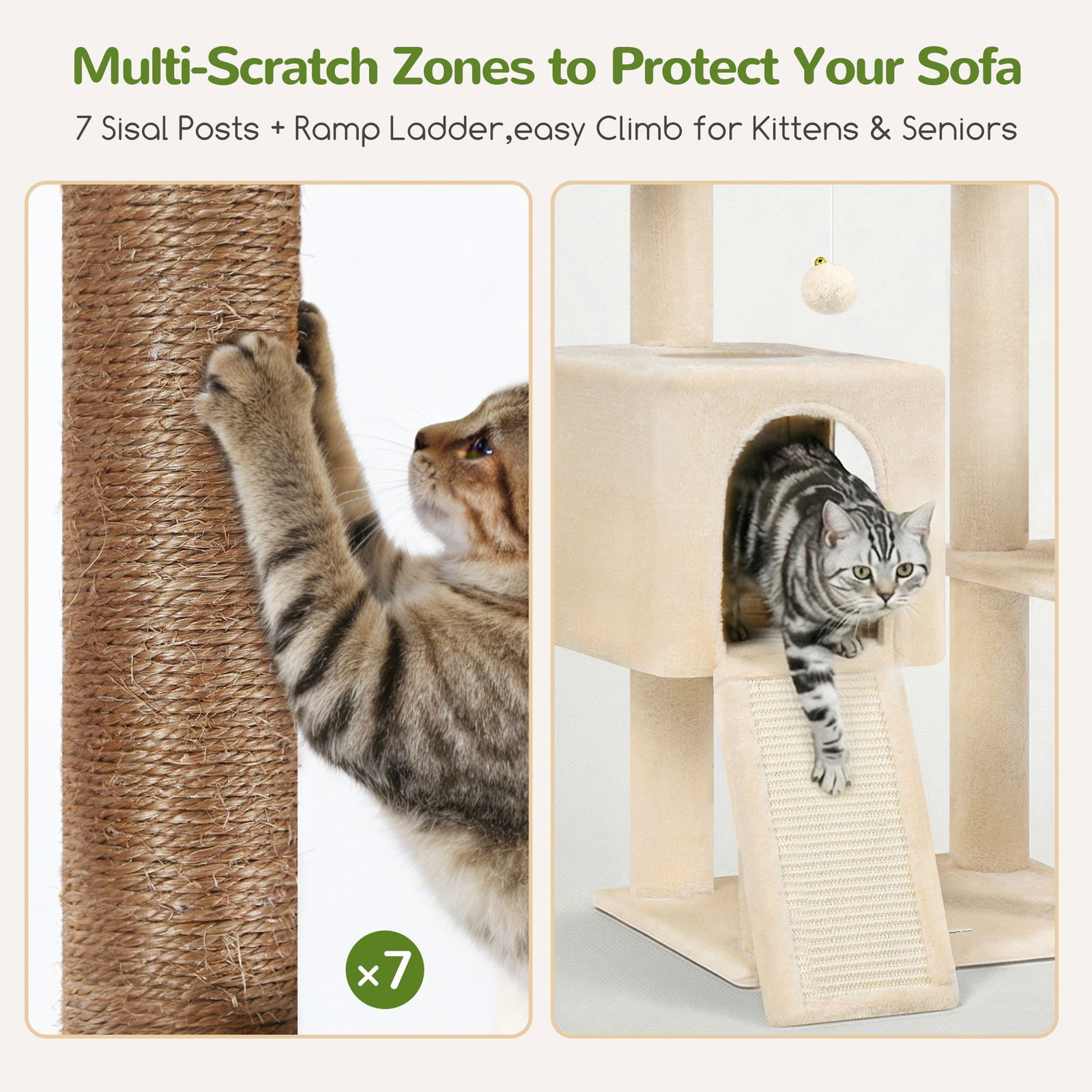 S82D Heavy Duty Cat Tree(Beige,82-inch)