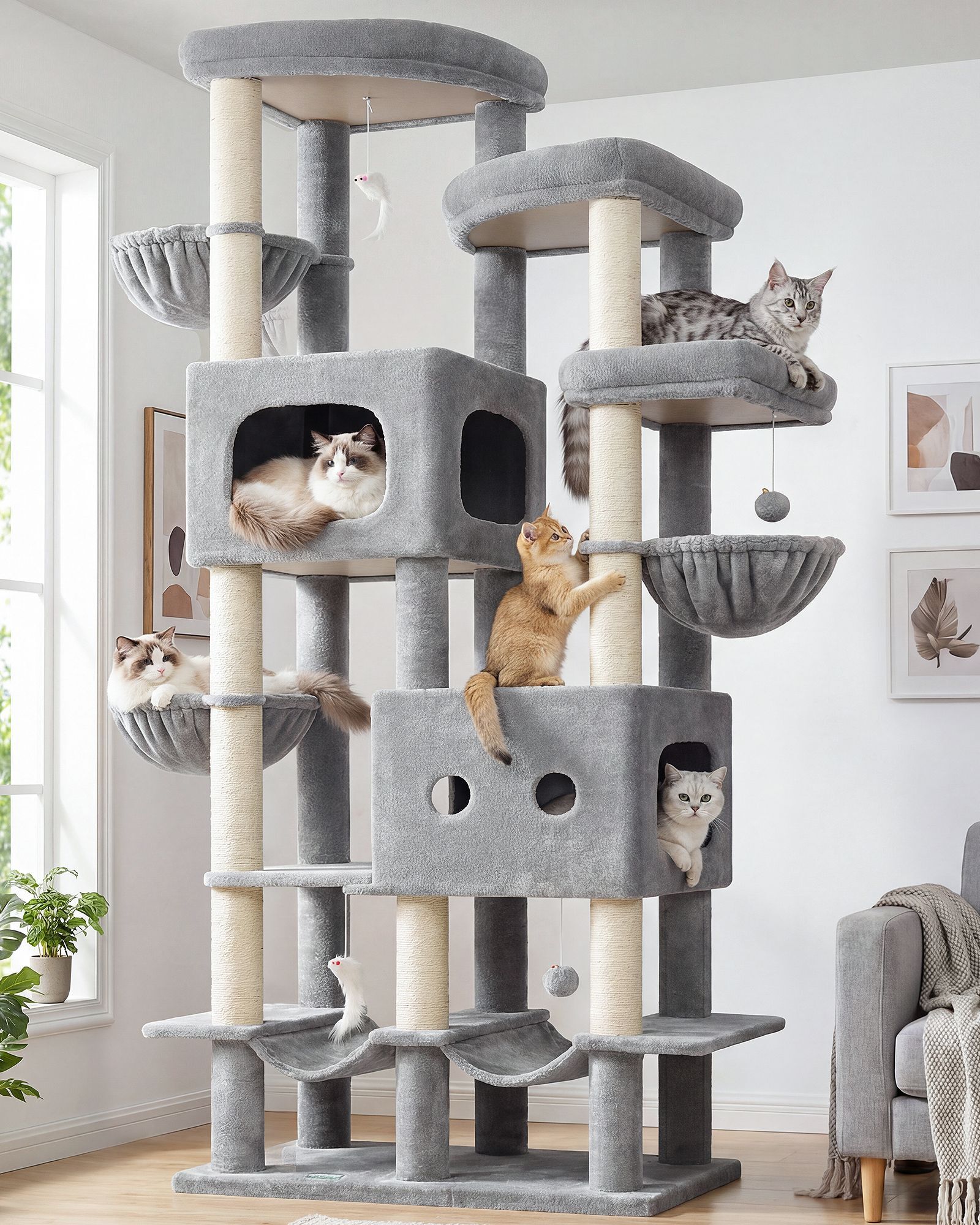 S81 Cat Tree For Large Cats(Light Grey,81-inch)