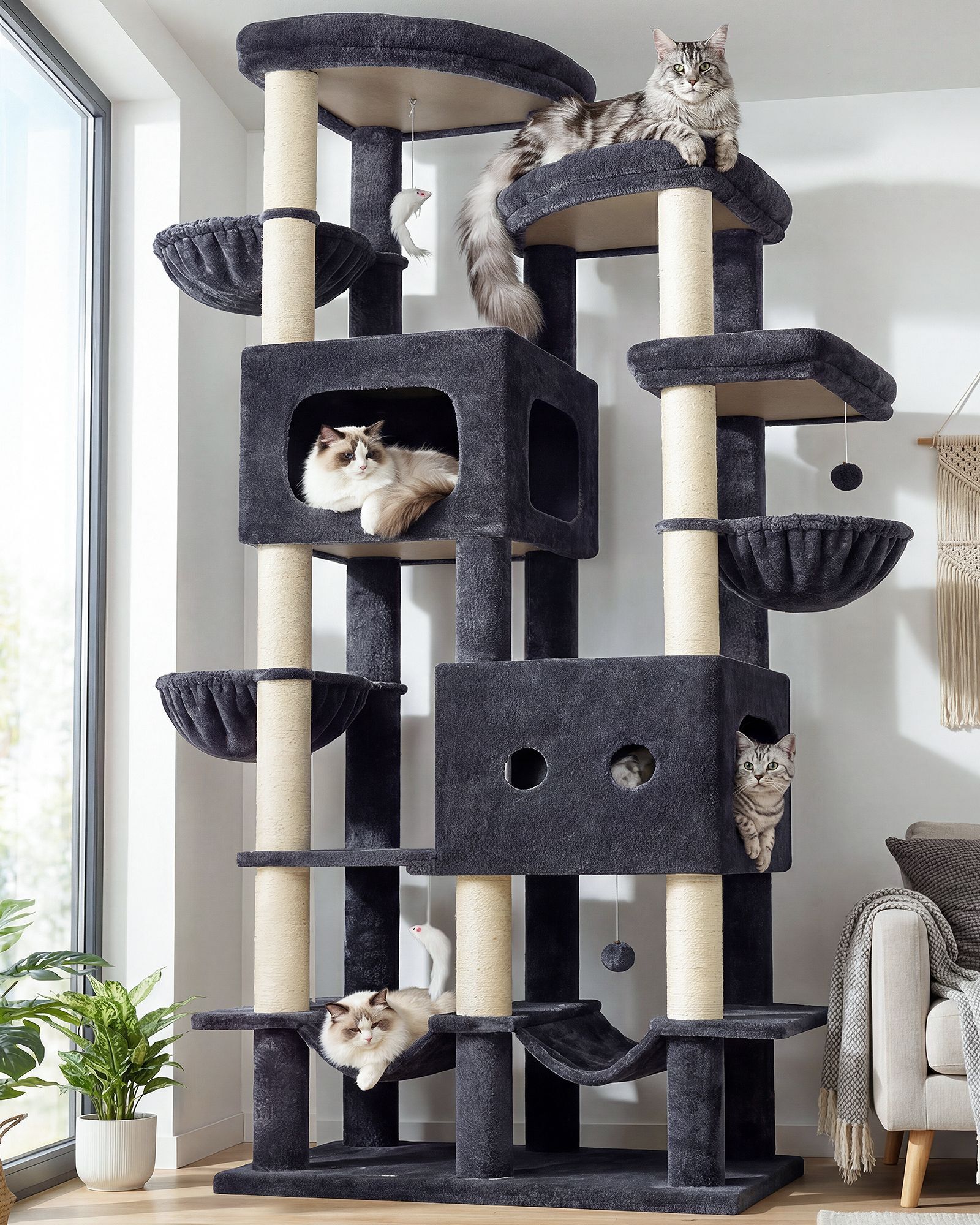 S81 Cat Tree For Large Cats(Dark Grey,81-inch)