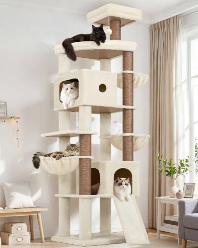 F83C Cat Tree For Indoor Cats Large Adult(Beige,83-inch)