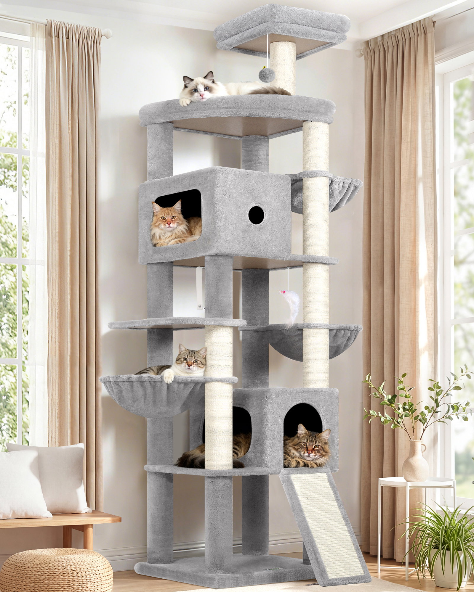 F83C Cat Tree For Indoor Cats Large Adult(Light Grey,83-inch)
