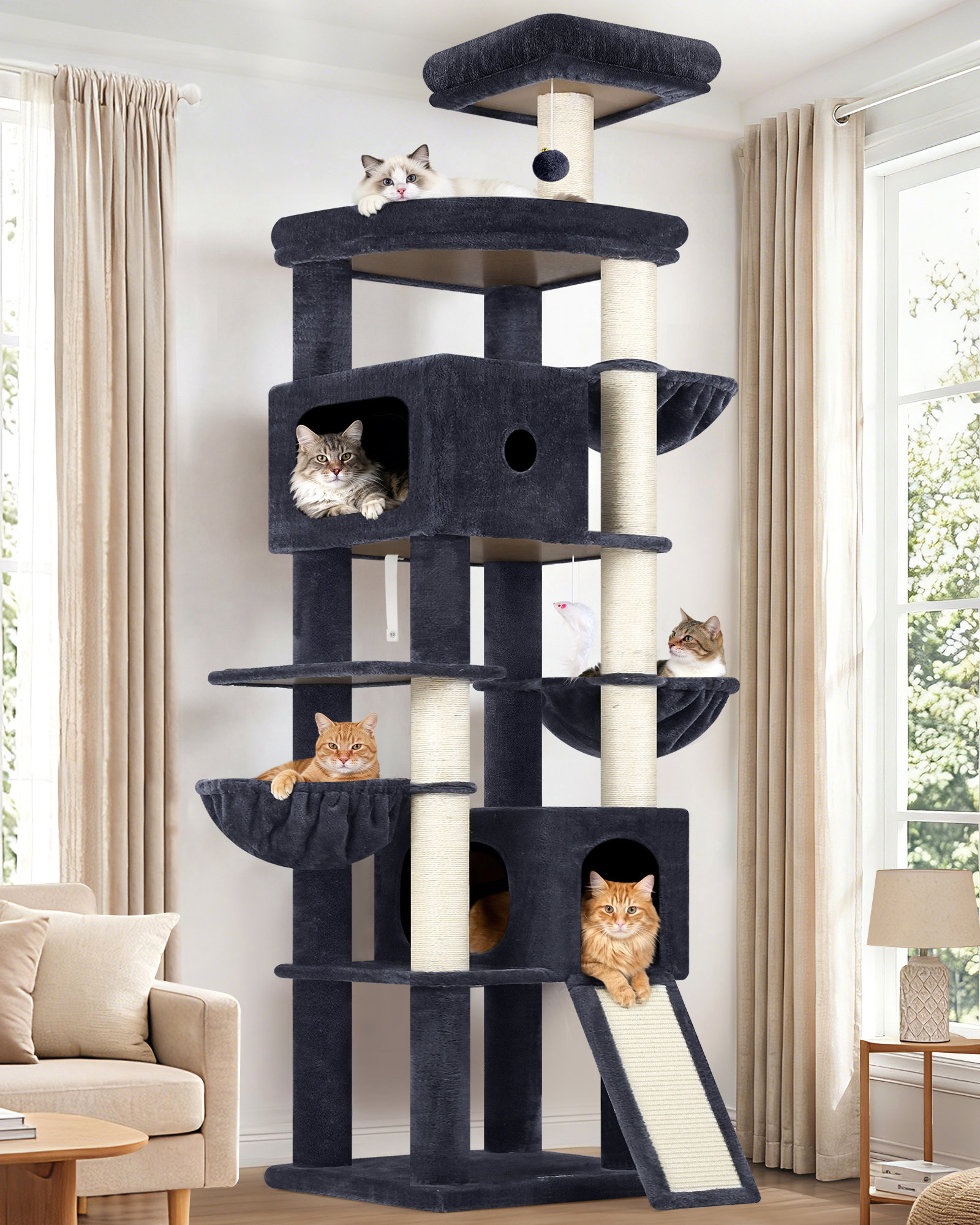 F83C Cat Tree For Indoor Cats Large Adult(Dark Grey,83-inch)