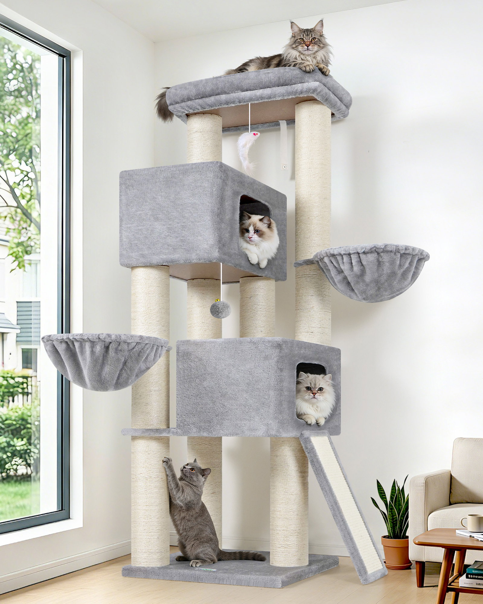 S67 Cat Tree For Large Cats(Light Grey,67-inch)