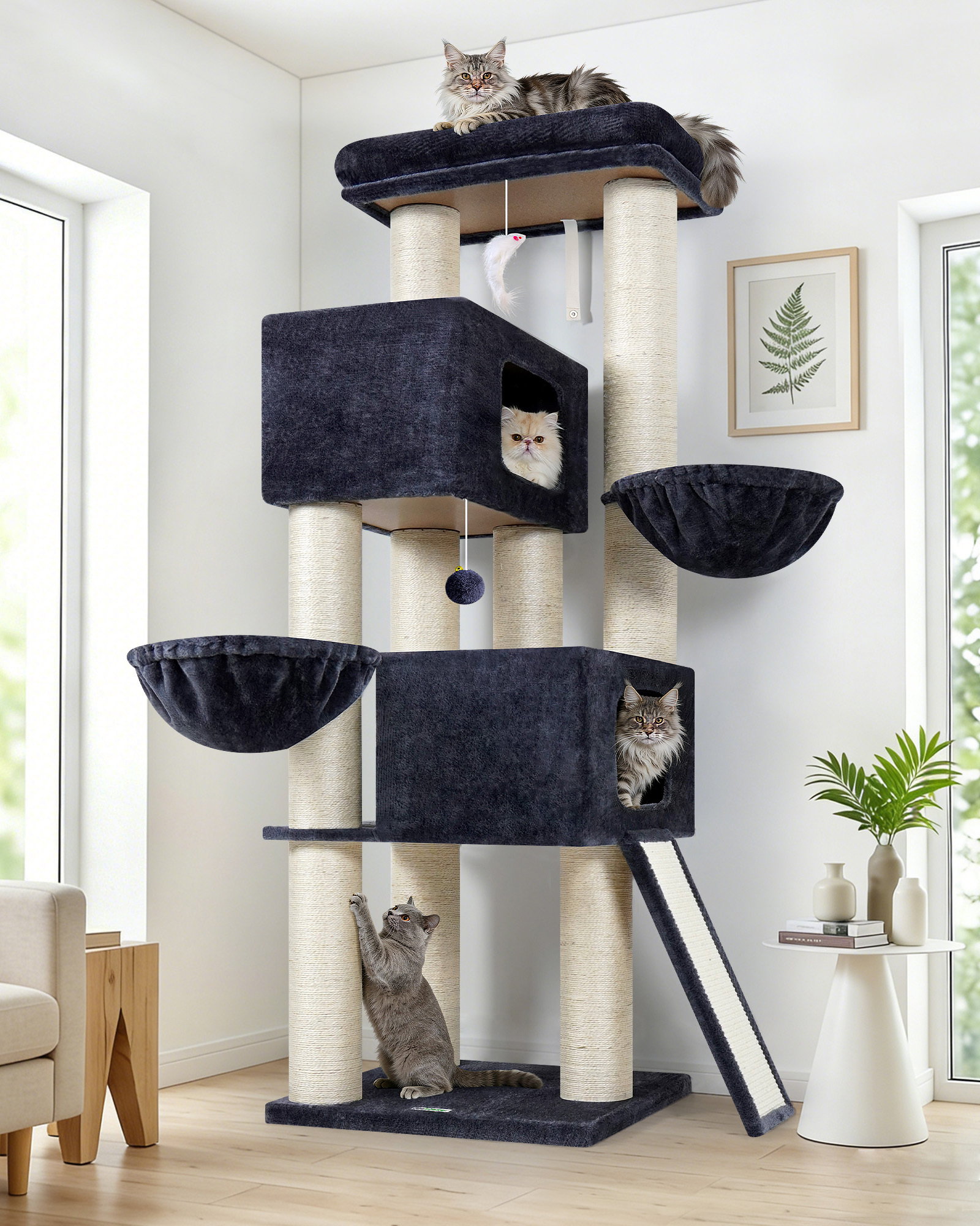S67 Cat Tree For Large Cats(Dark Grey,67-inch)