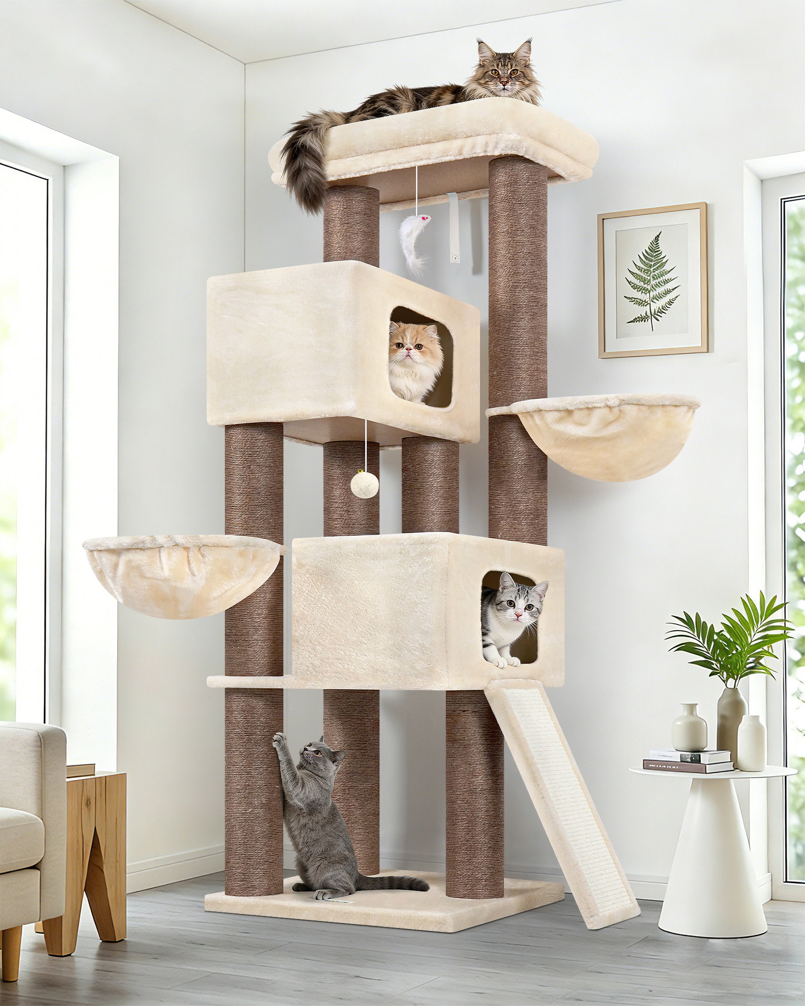 S67 Cat Tree For Large Cats(Beige,67-inch)