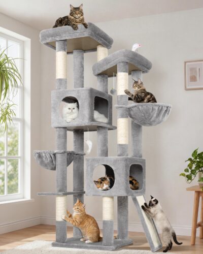 S72E Heavy Duty Cat Tree(Light Grey,72-inch)