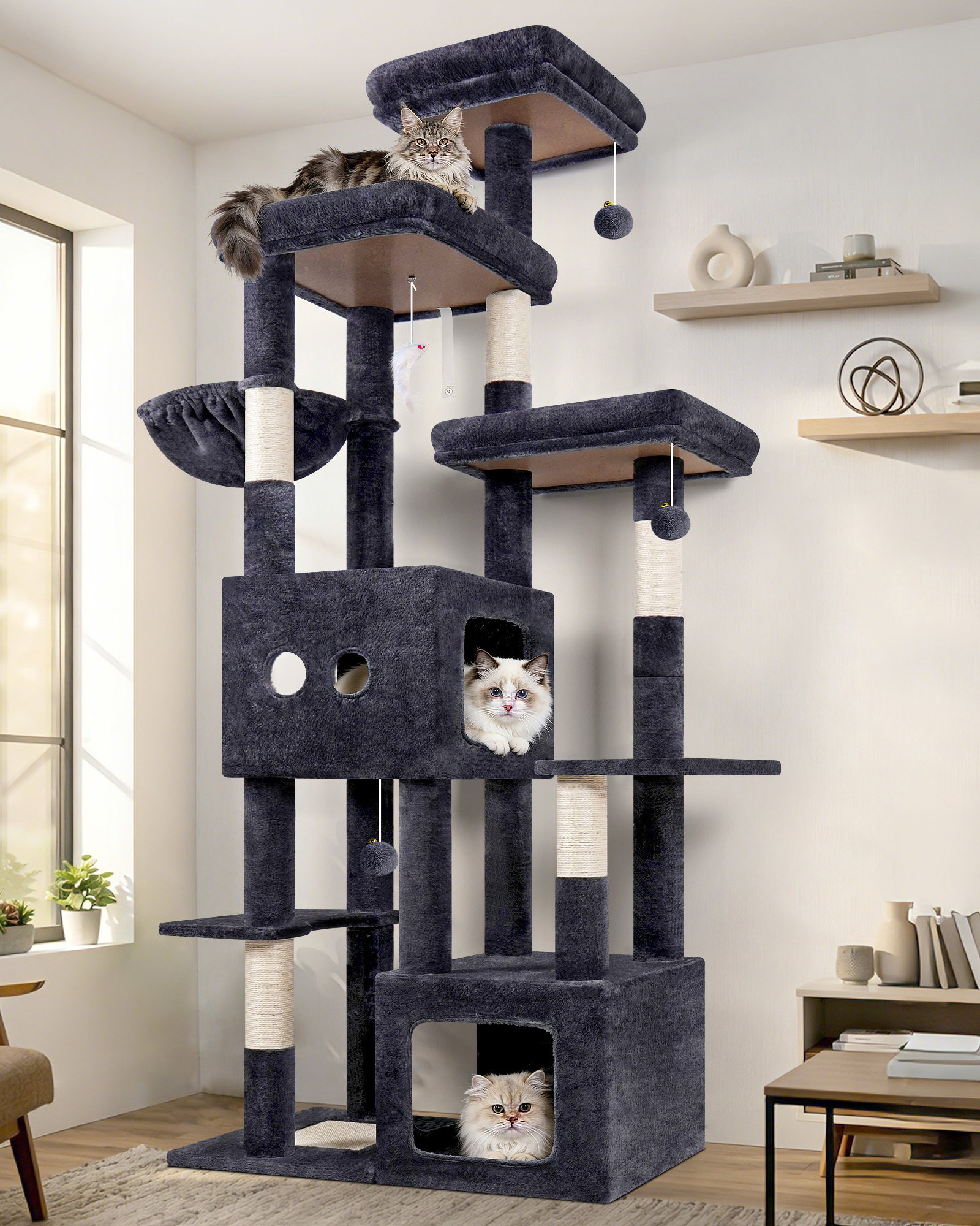 F80E Tall Cat Tree(Dark Grey,80-inch)