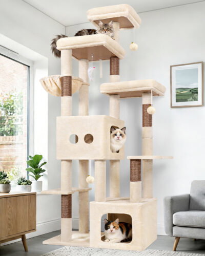 F80E Tall Cat Tree(Beige,80-inch)