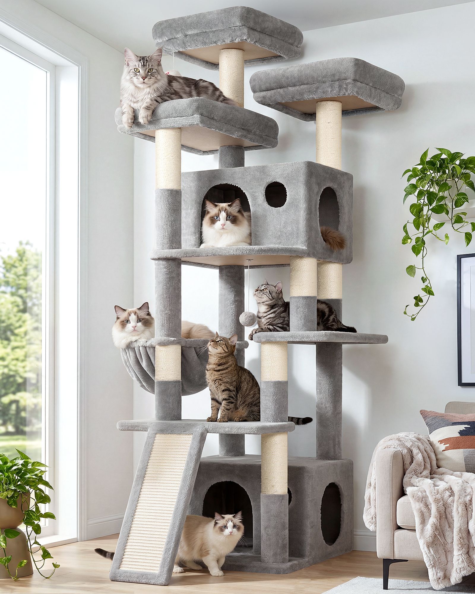 F73C Cat Tree(Light Grey,73-inch)