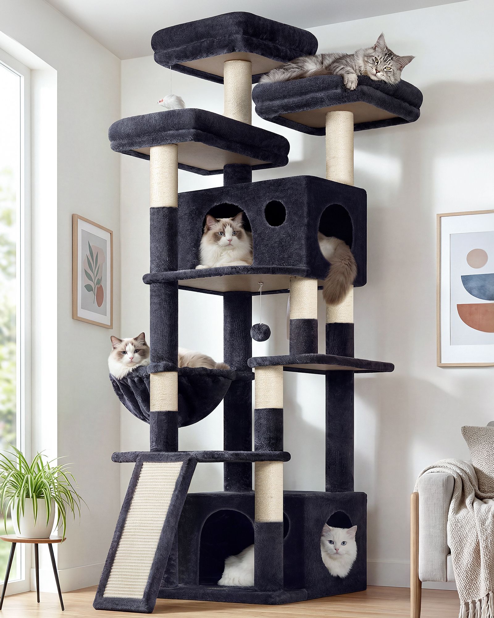 F73C Cat Tree(Dark Grey,73-inch)