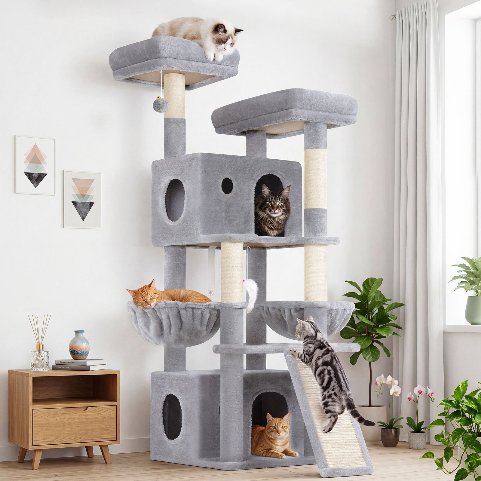 F64B Cat Tower(Light Grey,64-inch)