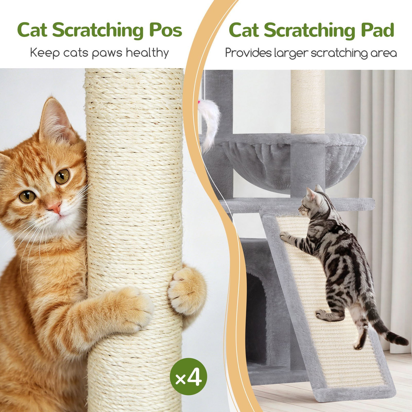 F64B Cat Tower(Light Grey,64-inch)