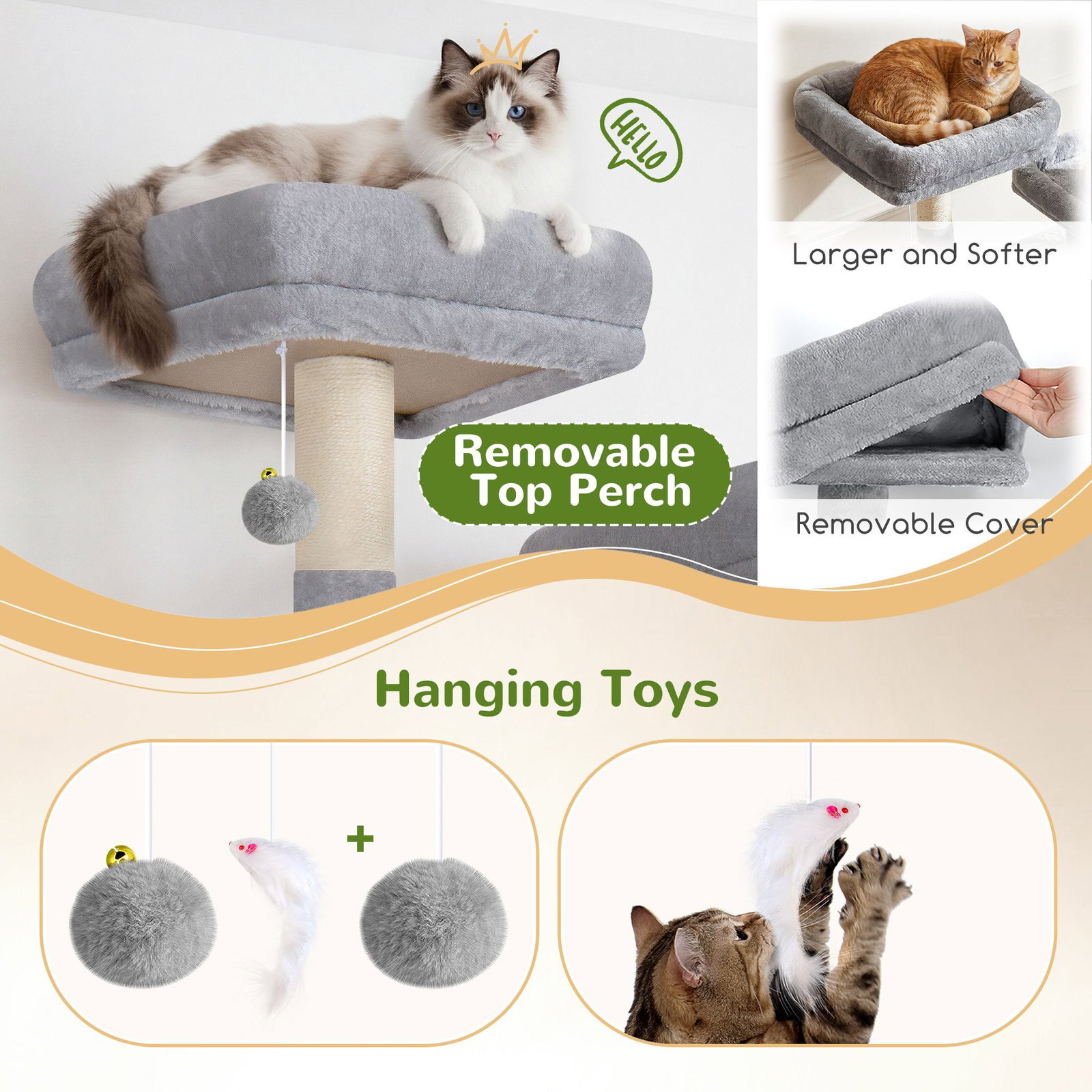 F64B Cat Tower(Light Grey,64-inch)