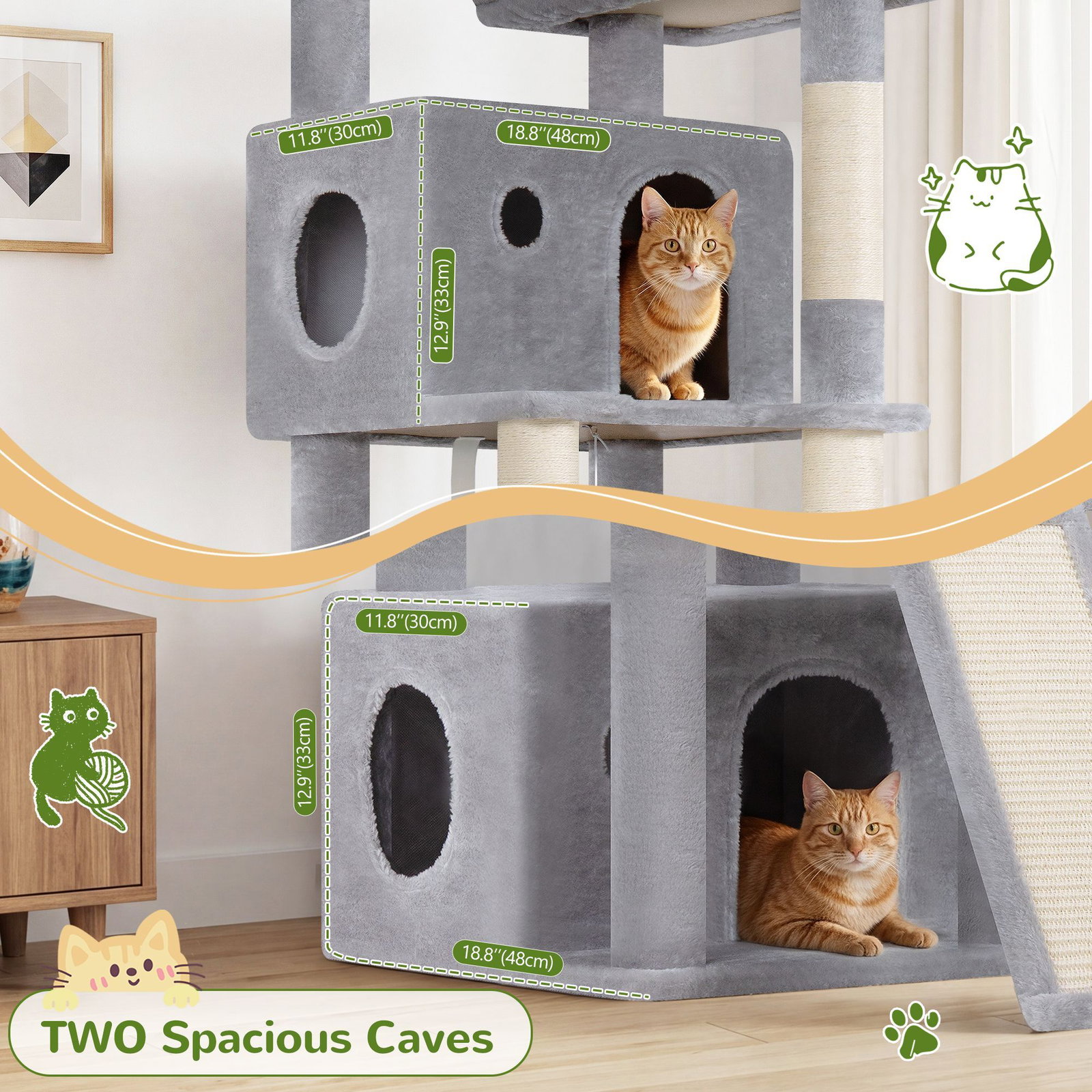 F64B Cat Tower(Light Grey,64-inch)