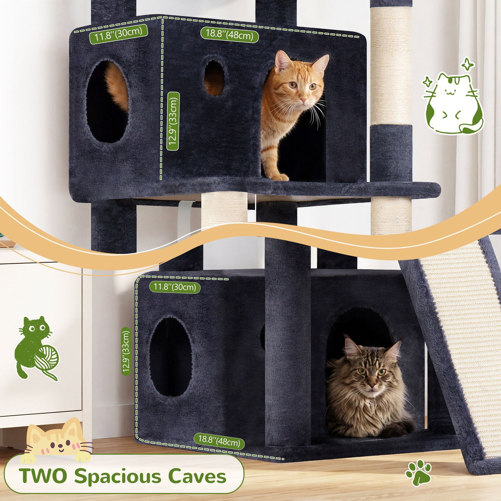 F64B Cat Tower(Dark Grey,64-inch)