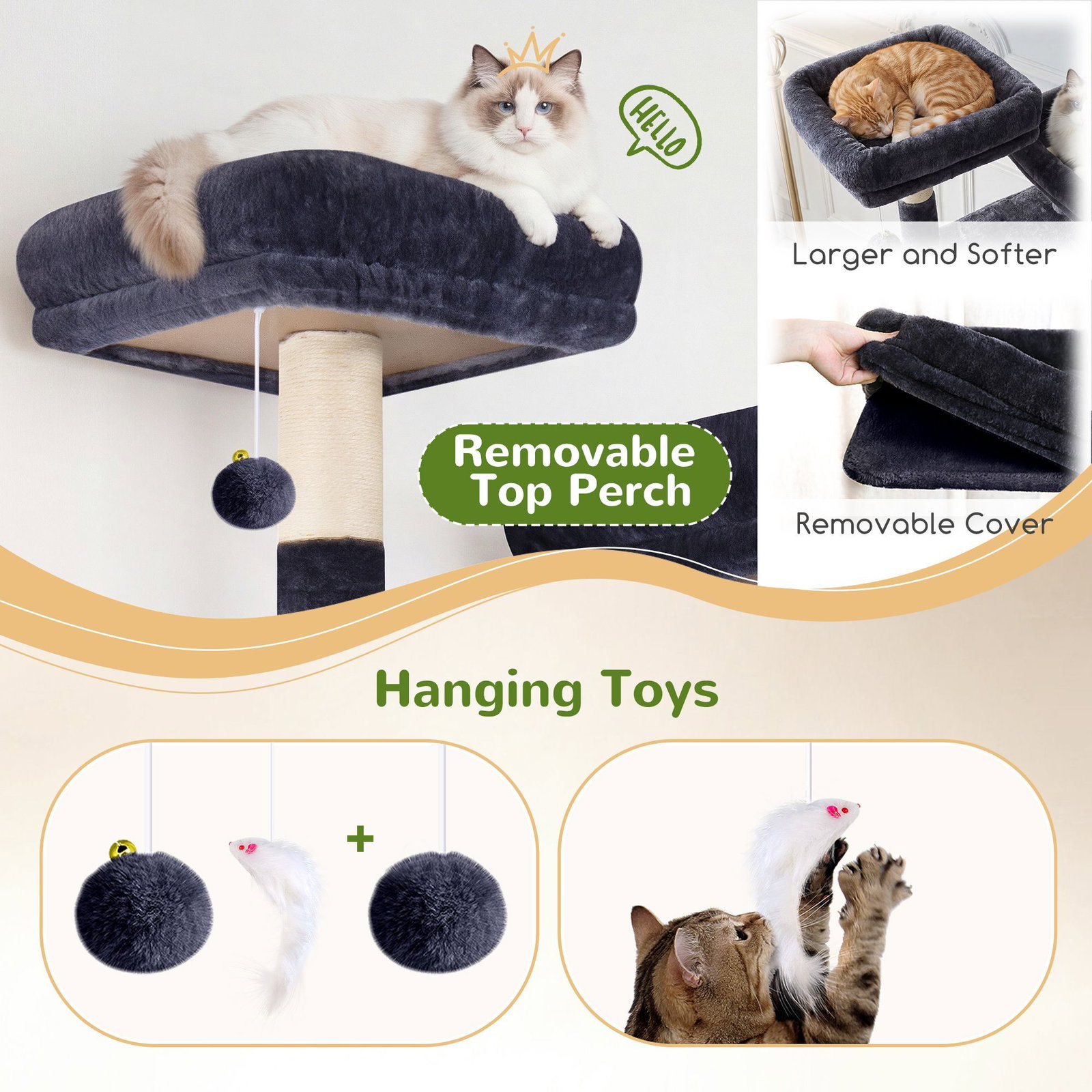 F64B Cat Tower(Dark Grey,64-inch)