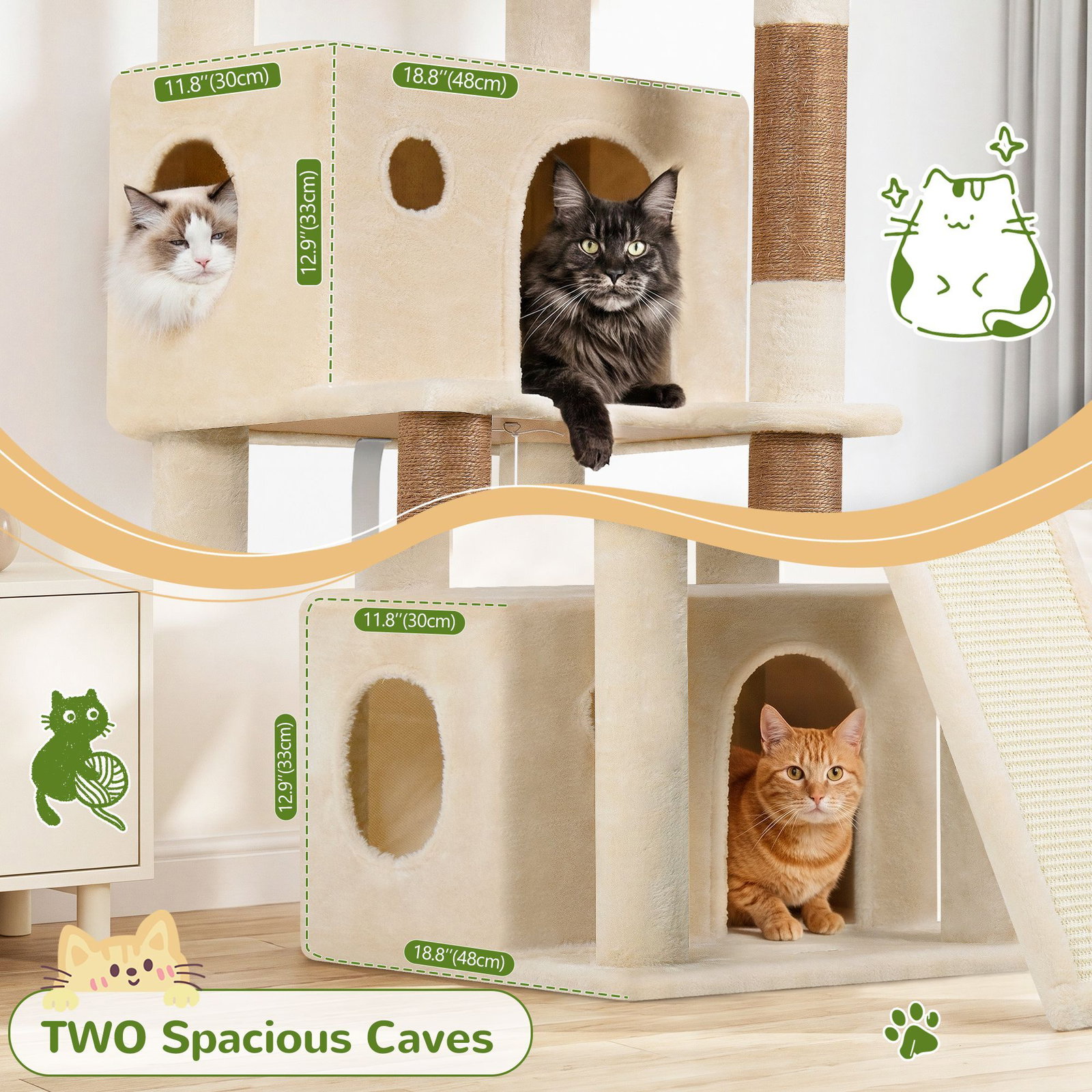 F64B Cat Tower(Beige,64-inch)