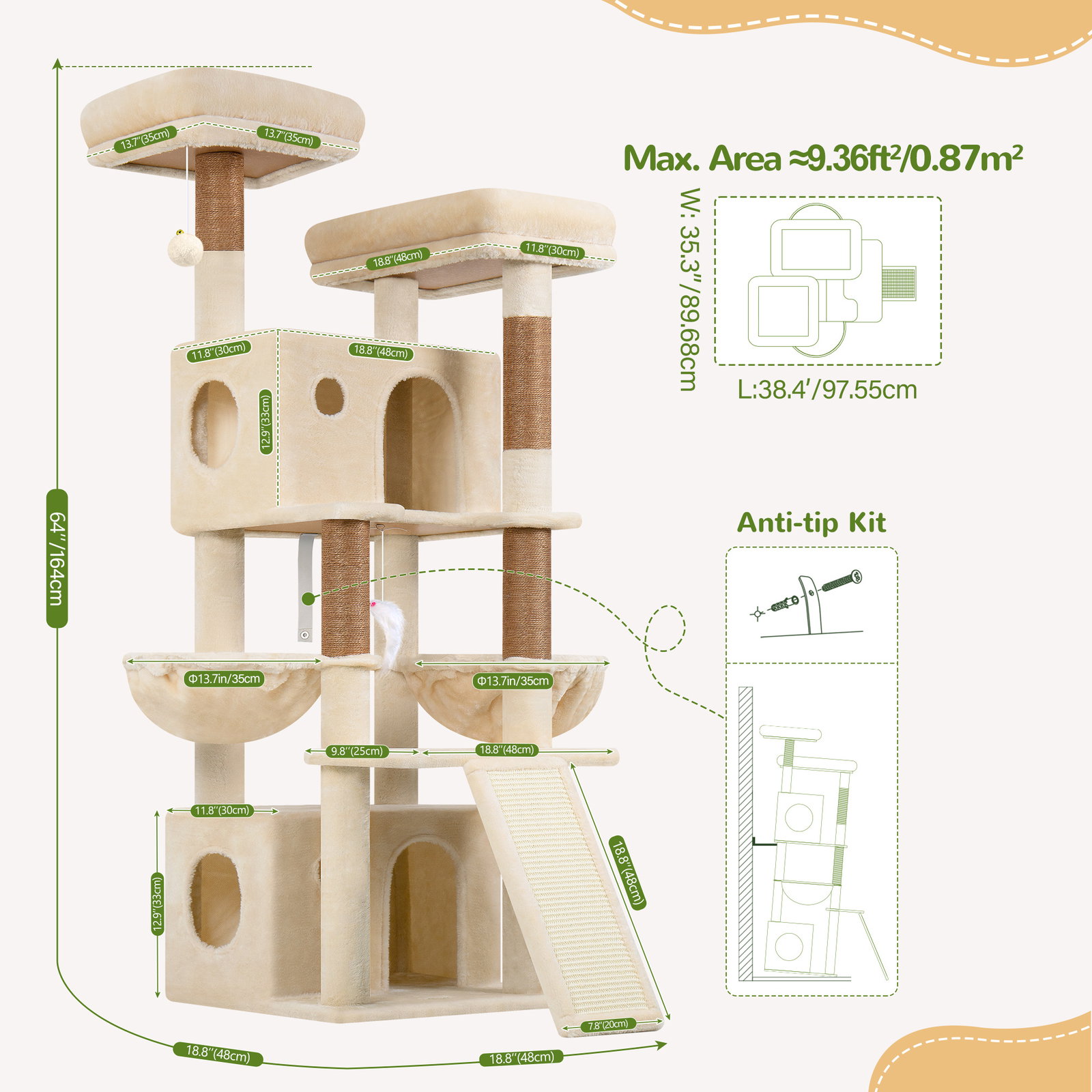 F64B Cat Tower(Beige,64-inch)