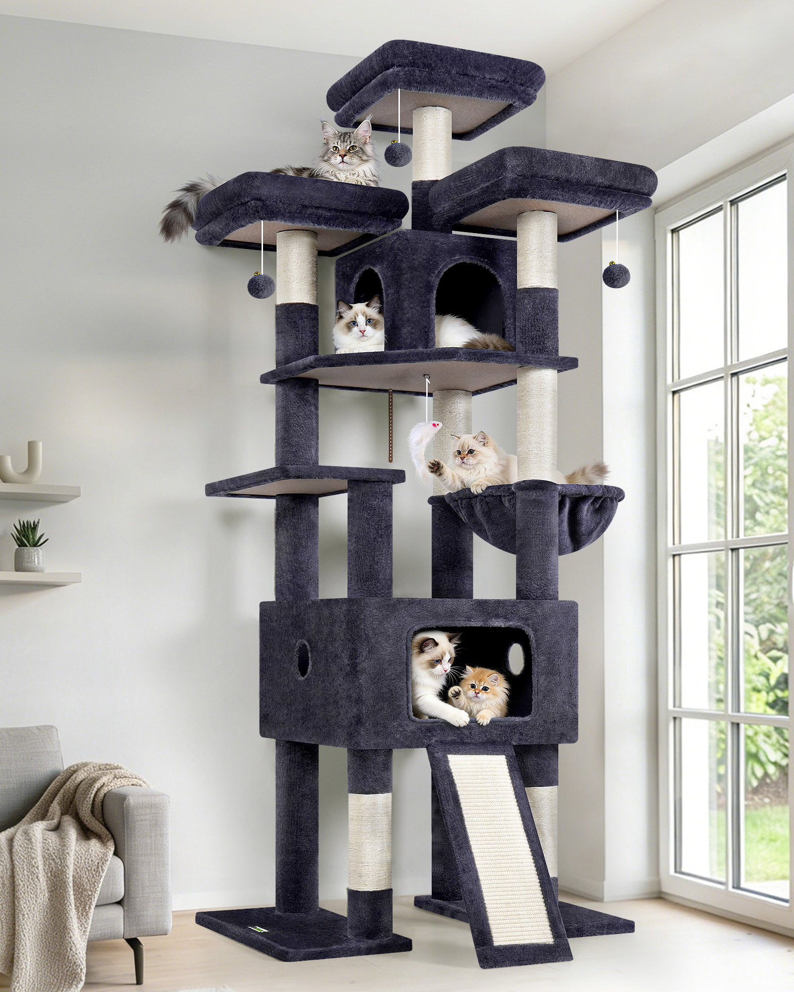 F75 Cat Tree(Dark Grey,75-inch)