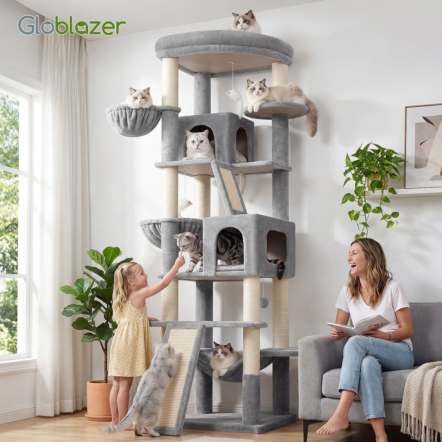S81F Cat Tree For Large Cats(Light Grey,81-inch)
