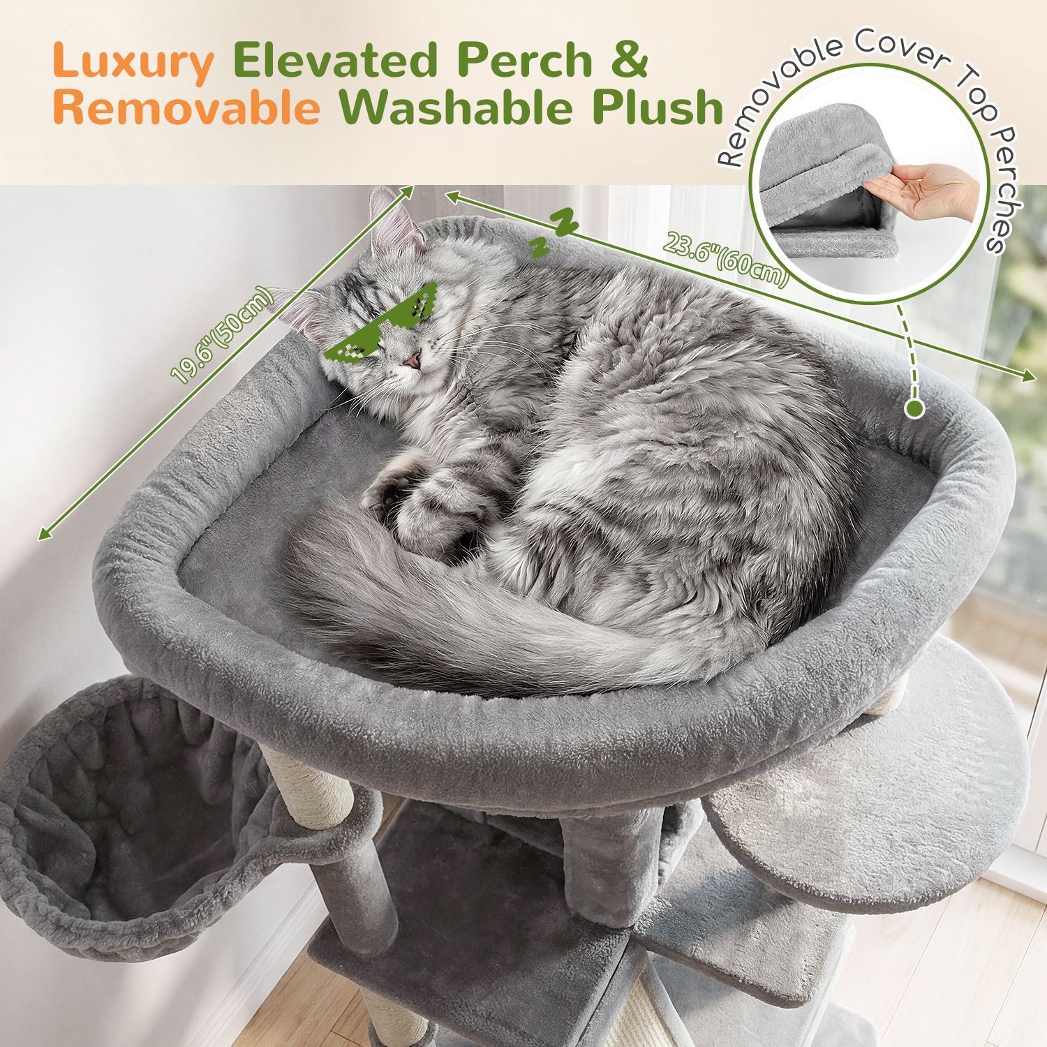 S81F Cat Tree For Large Cats(Light Grey,81-inch)