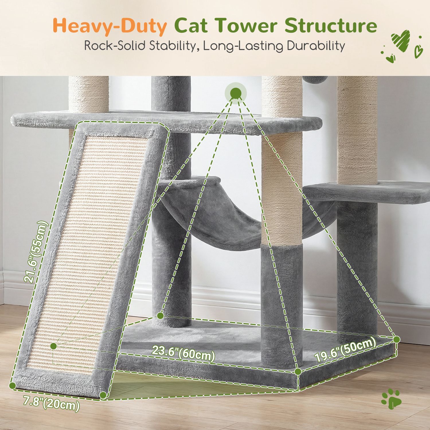 S81F Cat Tree For Large Cats(Light Grey,81-inch)