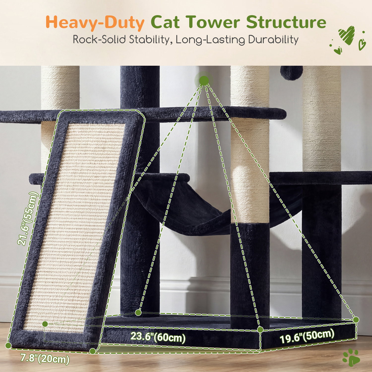 S81F Cat Tree For Large Cats(Dark Grey,81-inch)