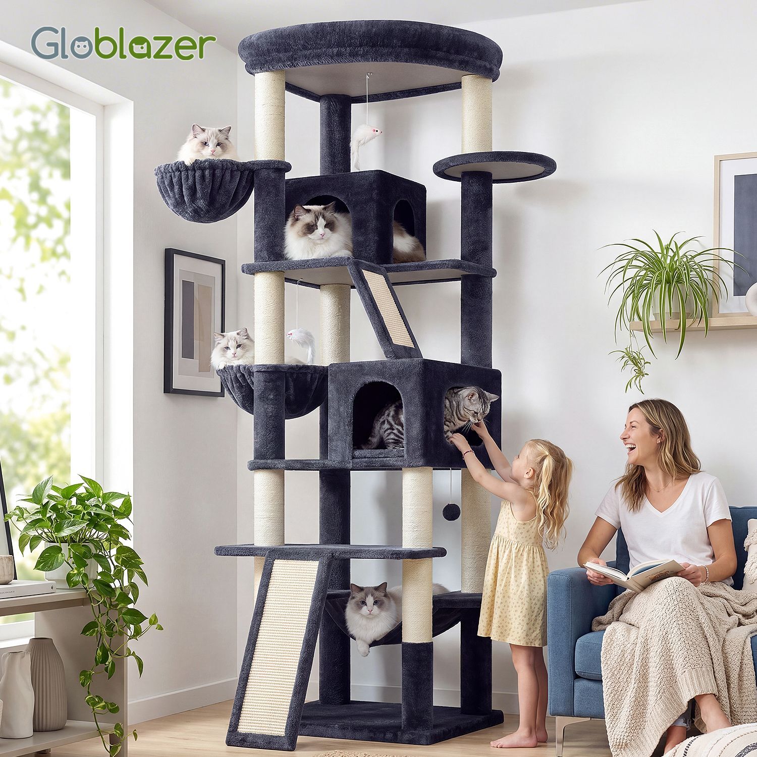 S81F Cat Tree For Large Cats(Dark Grey,81-inch)