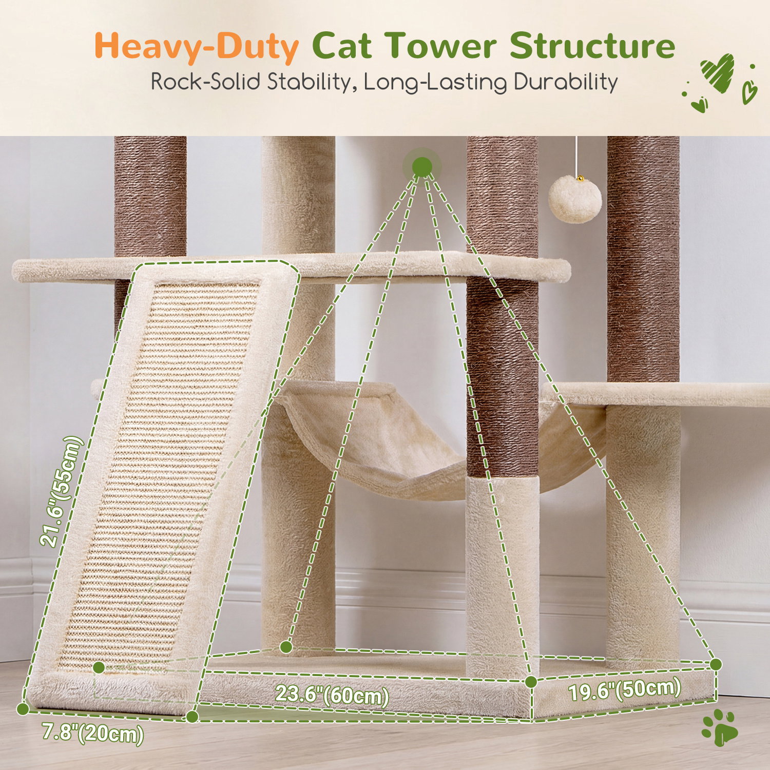 S81F Cat Tree For Large Cats(Beige,81-inch)