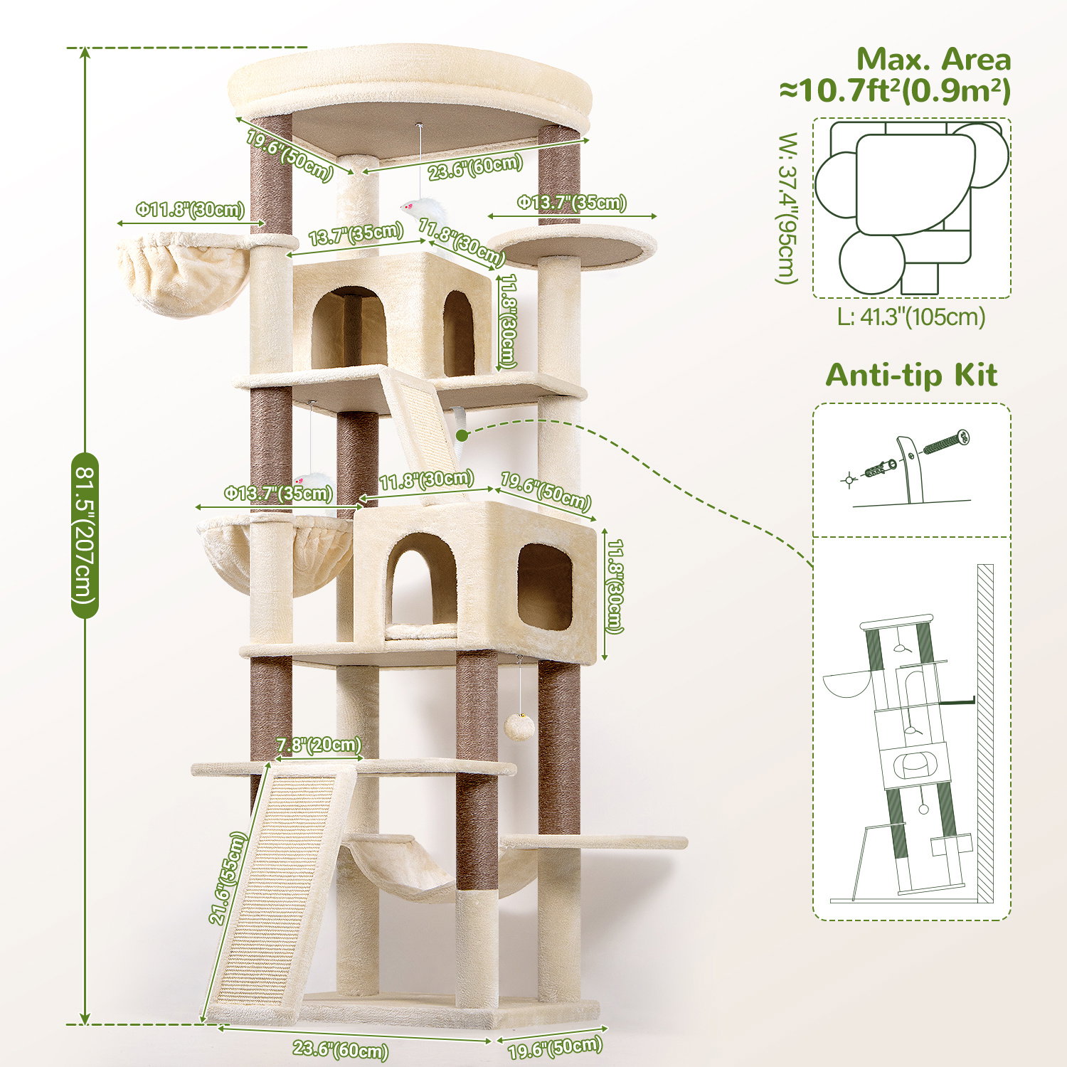 S81F Cat Tree For Large Cats(Beige,81-inch)