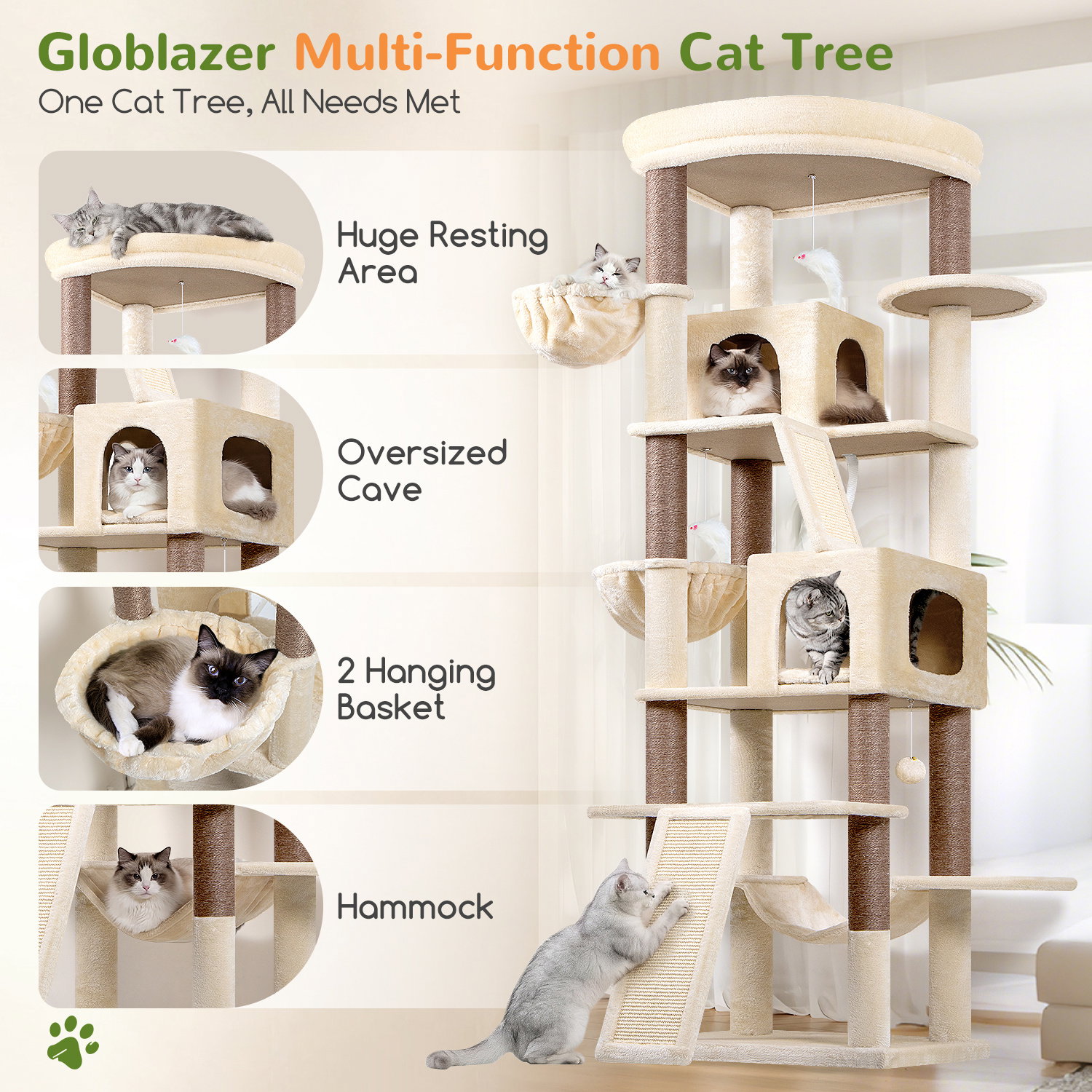 S81F Cat Tree For Large Cats(Beige,81-inch)