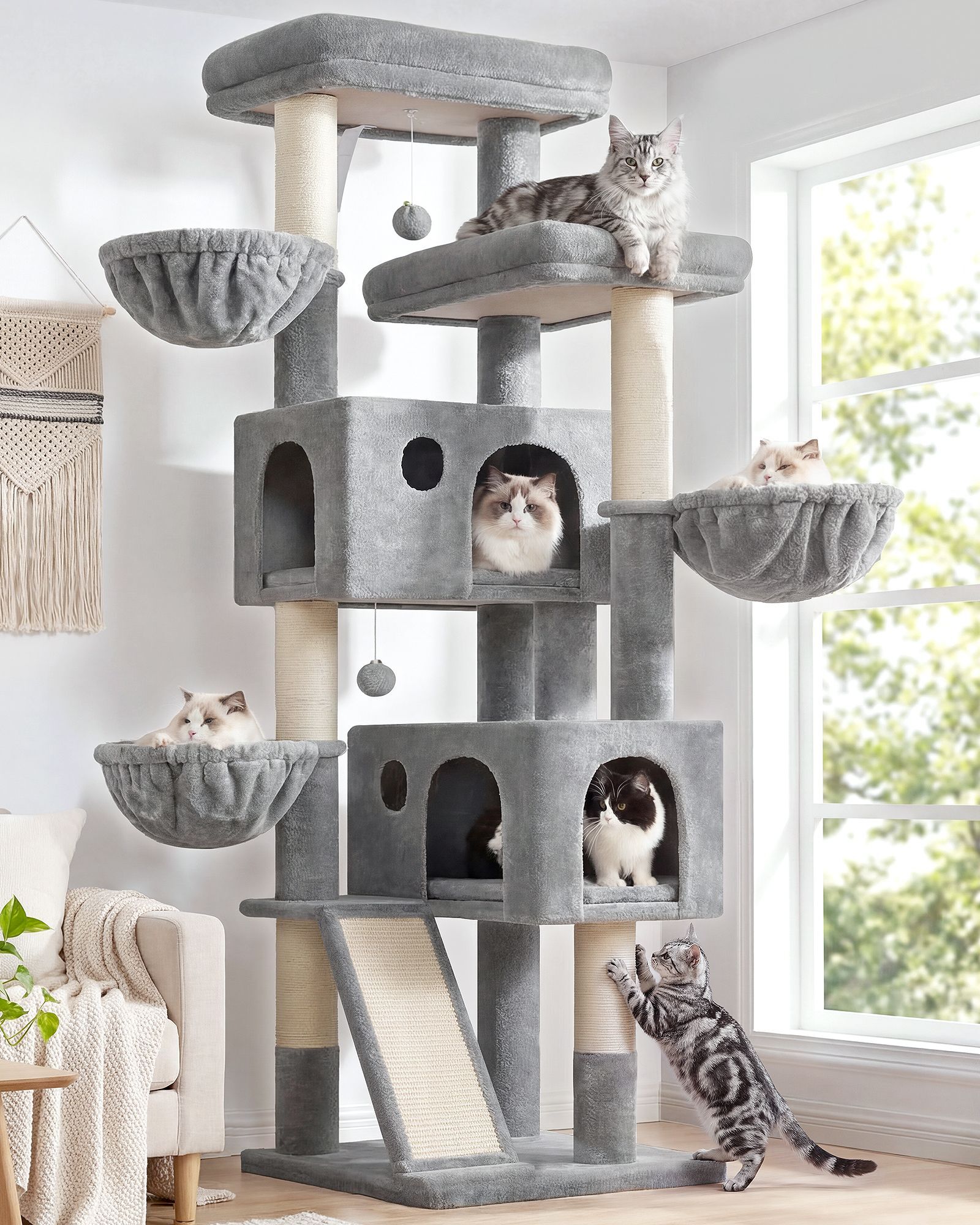 F72G Cat Tree For Large Cats(Light Grey,72-inch)