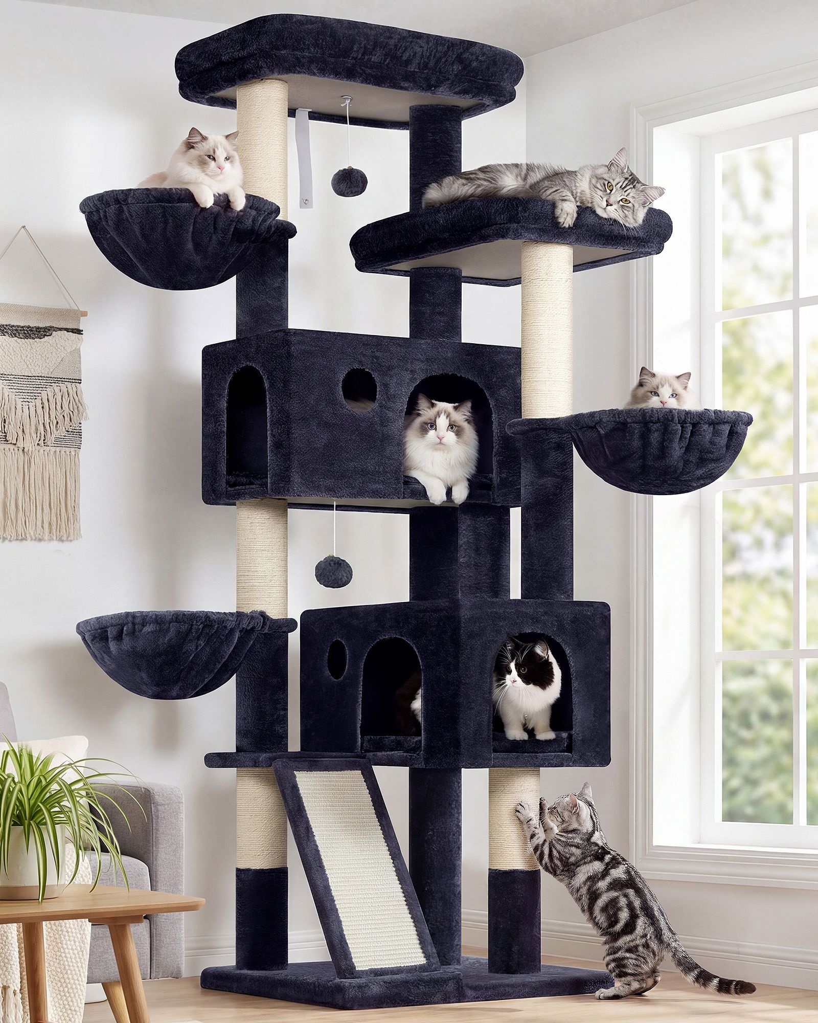 F72G Cat Tree For Large Cats(Dark Grey,72-inch)