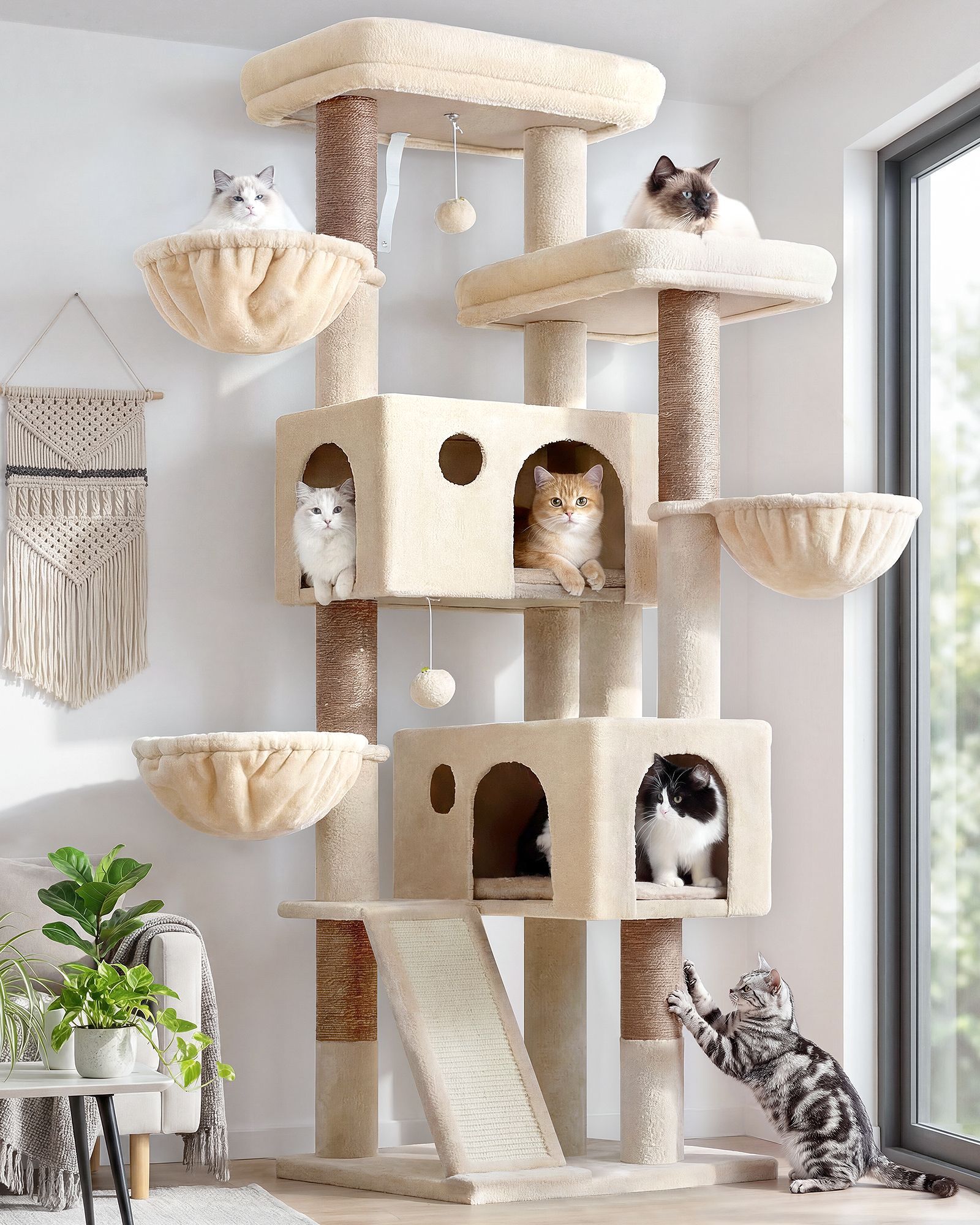 F72G Cat Tree For Large Cats(Beige,72-inch)