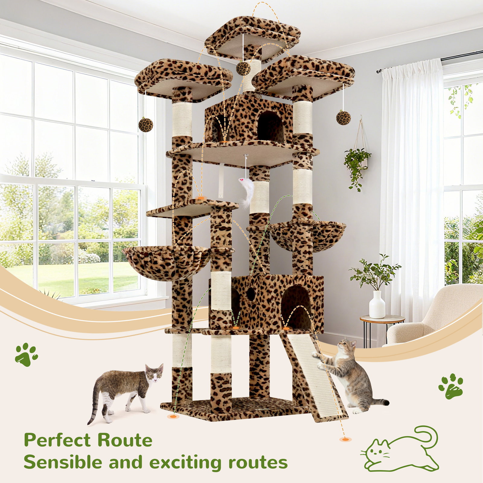 F83D Cat Tree For Large Cats(Leopard Print,83-inch)